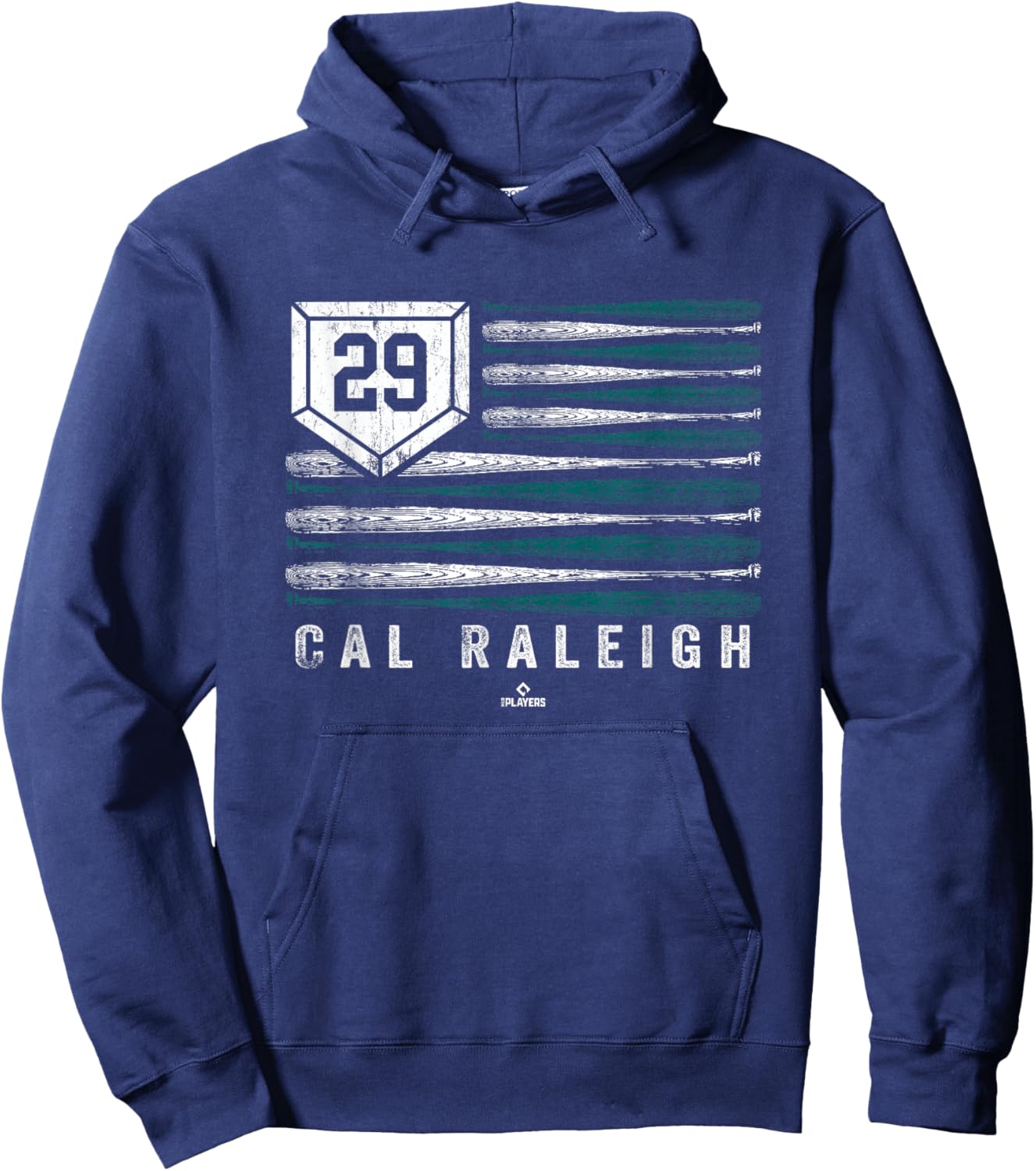 Vintage US Flag Baseball Stripes Cal Raleigh Seattle MLBPA Hoodie - Hoodie | Navy