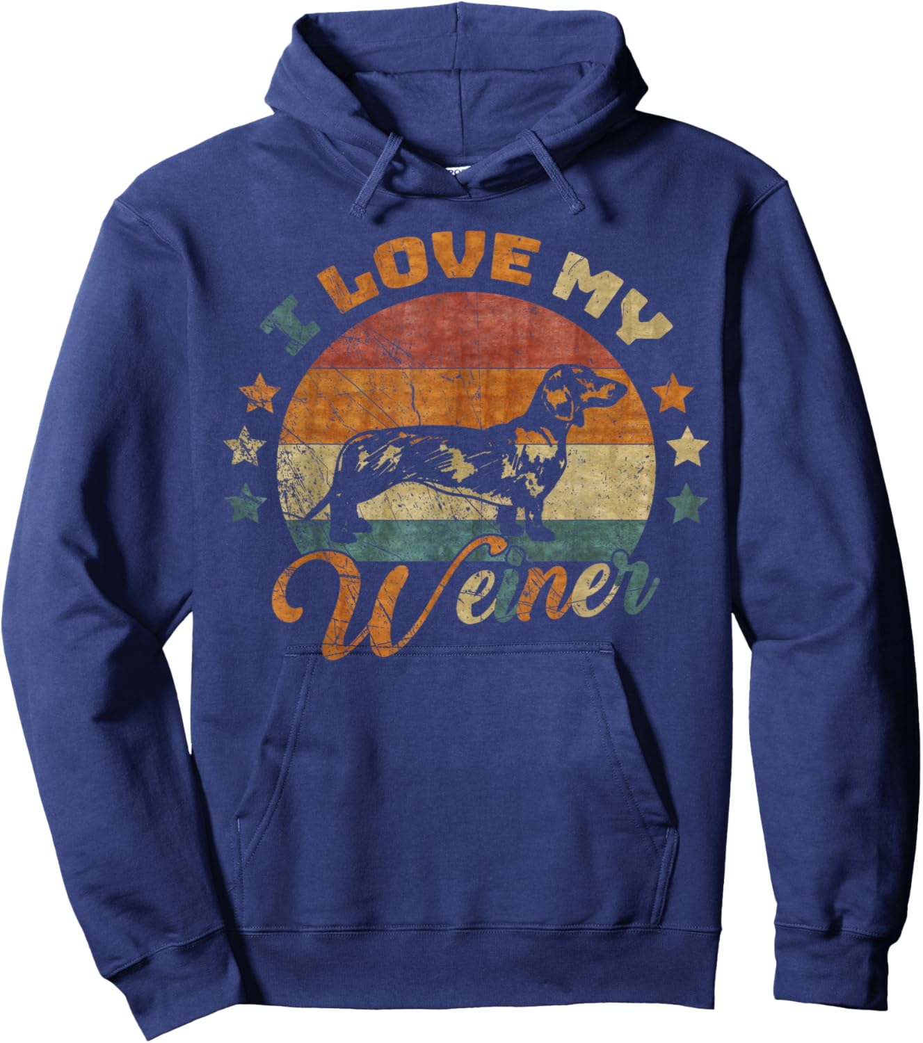 Vintage Retro I Love My Dachshund Dog Funny Weiner Lover Men Women Kids Hoodie - Hoodie | Navy