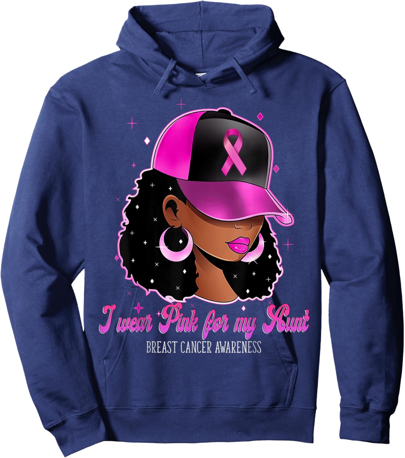 I Wear Pink For My Aunt Breast Cancer Awareness Afro Girl Hoodie - Hoodie | Navy
