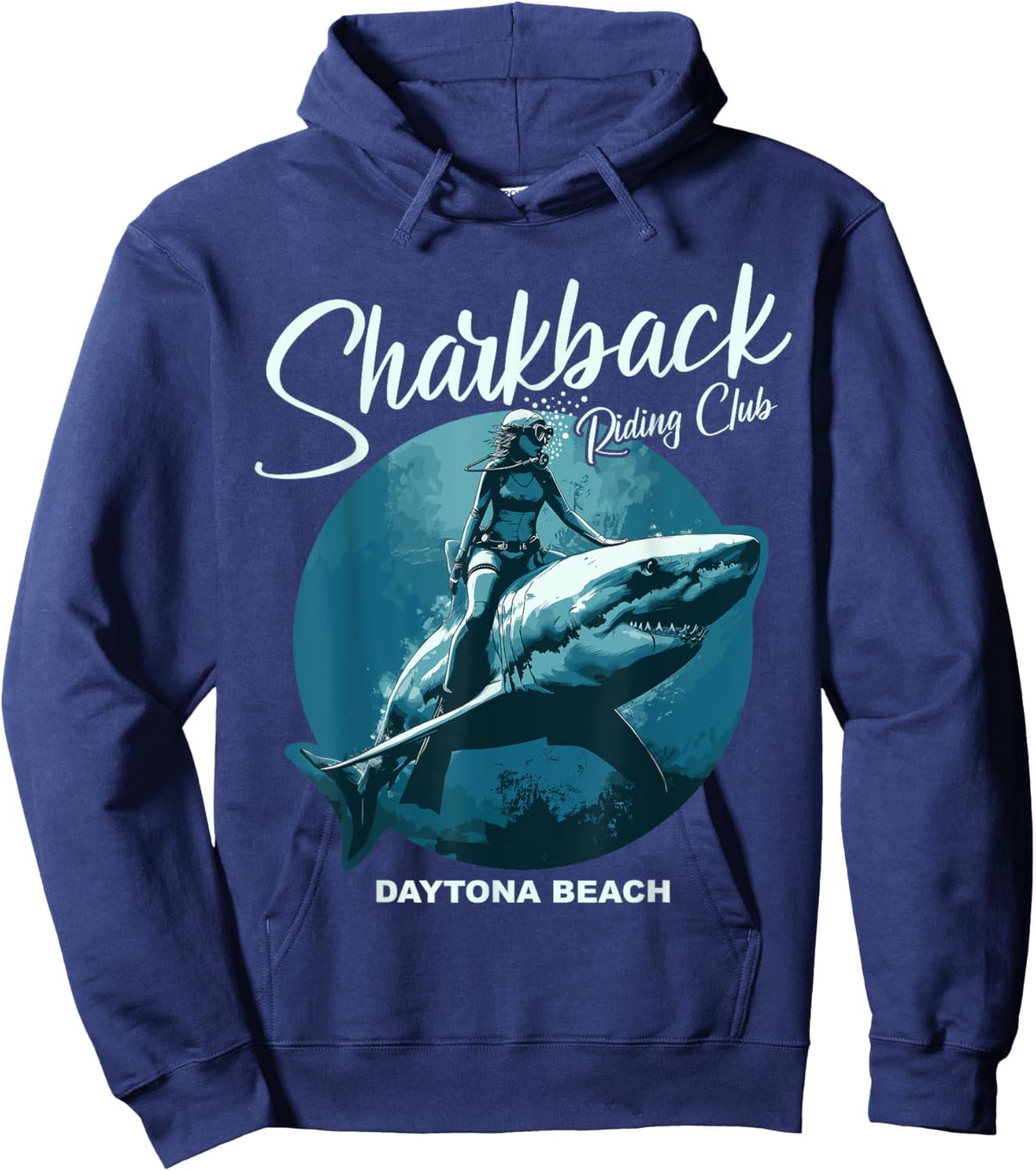 Sharkback Riding Daytona Beach Funny Shark Hoodie - Hoodie | Navy