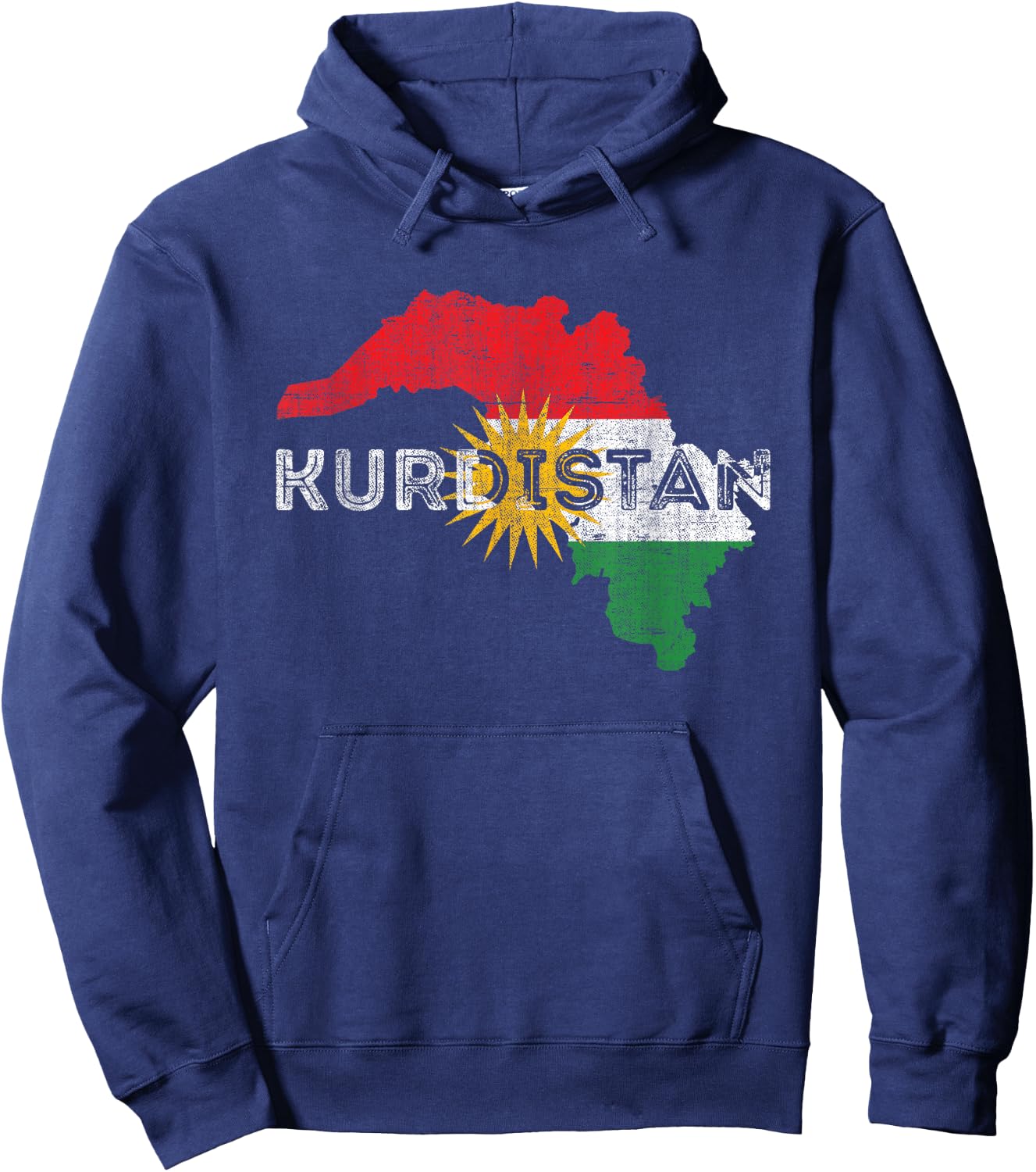 Kurdish Map and Flag Souvenir - Distressed Kurdistan Hoodie - Hoodie | Navy