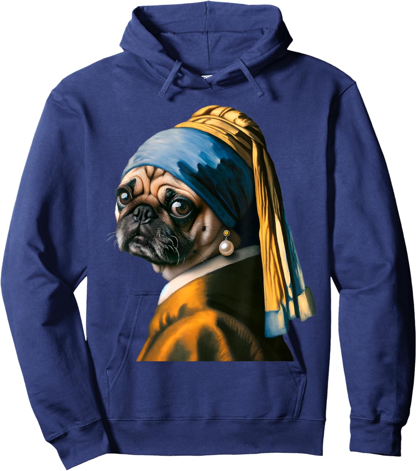 Girl with a Pearl Earring Pug Lover Dog Vermeer Art Painting Hoodie - Hoodie | Navy