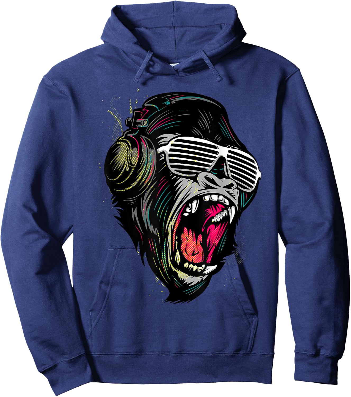 Cool Wild Illustration Monkey Listen To The Music Graphic Hoodie - Hoodie | Navy