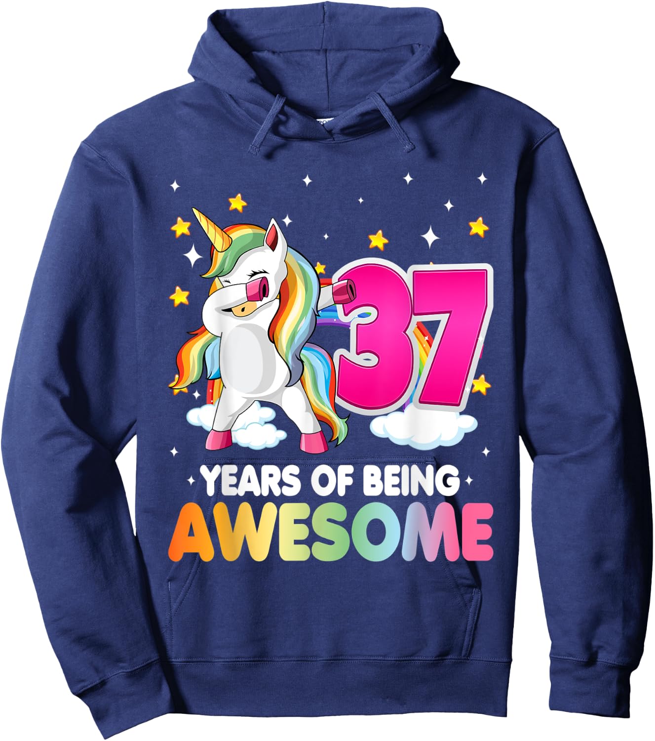 37th Birthday Dabbing Unicorn Party Gift | 37 Years Old Hoodie - Hoodie | Navy