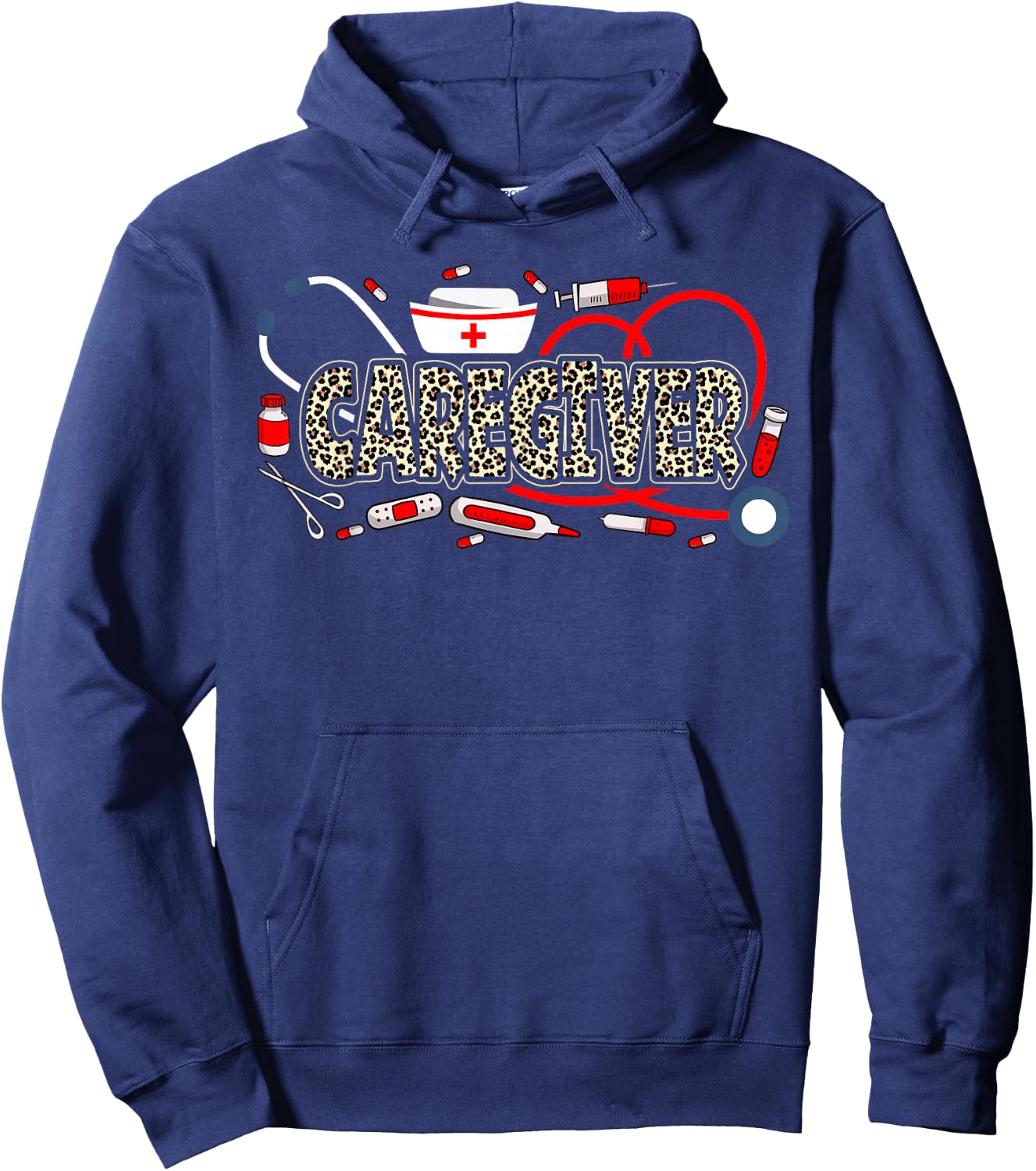 Caregiver Stethoscope Leopard Funny Caregiver Life Hoodie - Hoodie | Navy