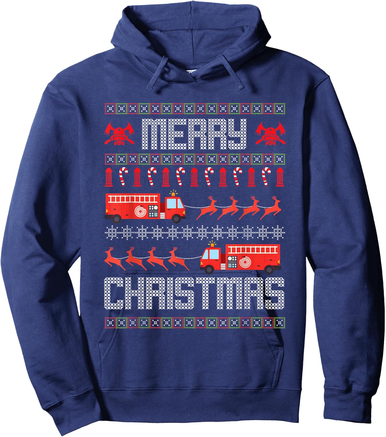 Christmas Firefighter Merry Christmas Fire Truck Costume Hoodie - Hoodie | Navy