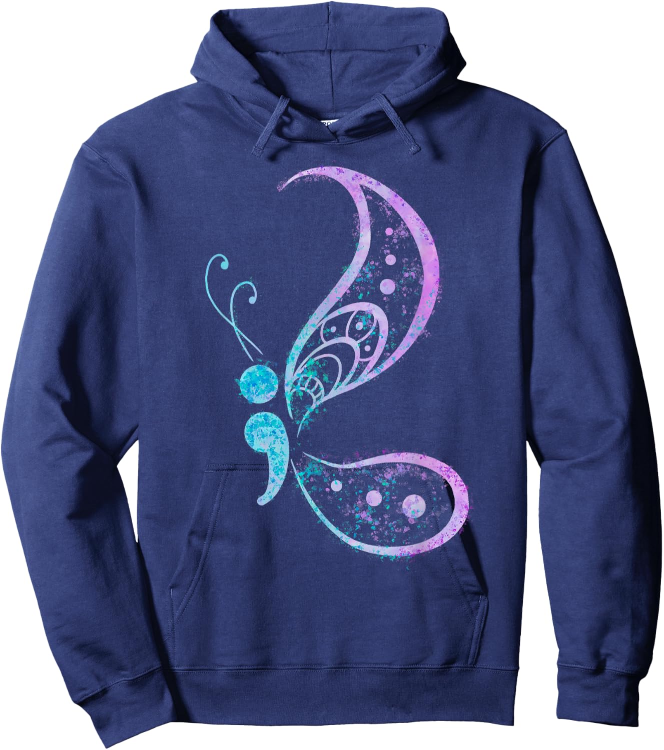Vintage Semicolon Butterfly Semi-Colon Tattoo Mental Health Hoodie - Hoodie | Navy