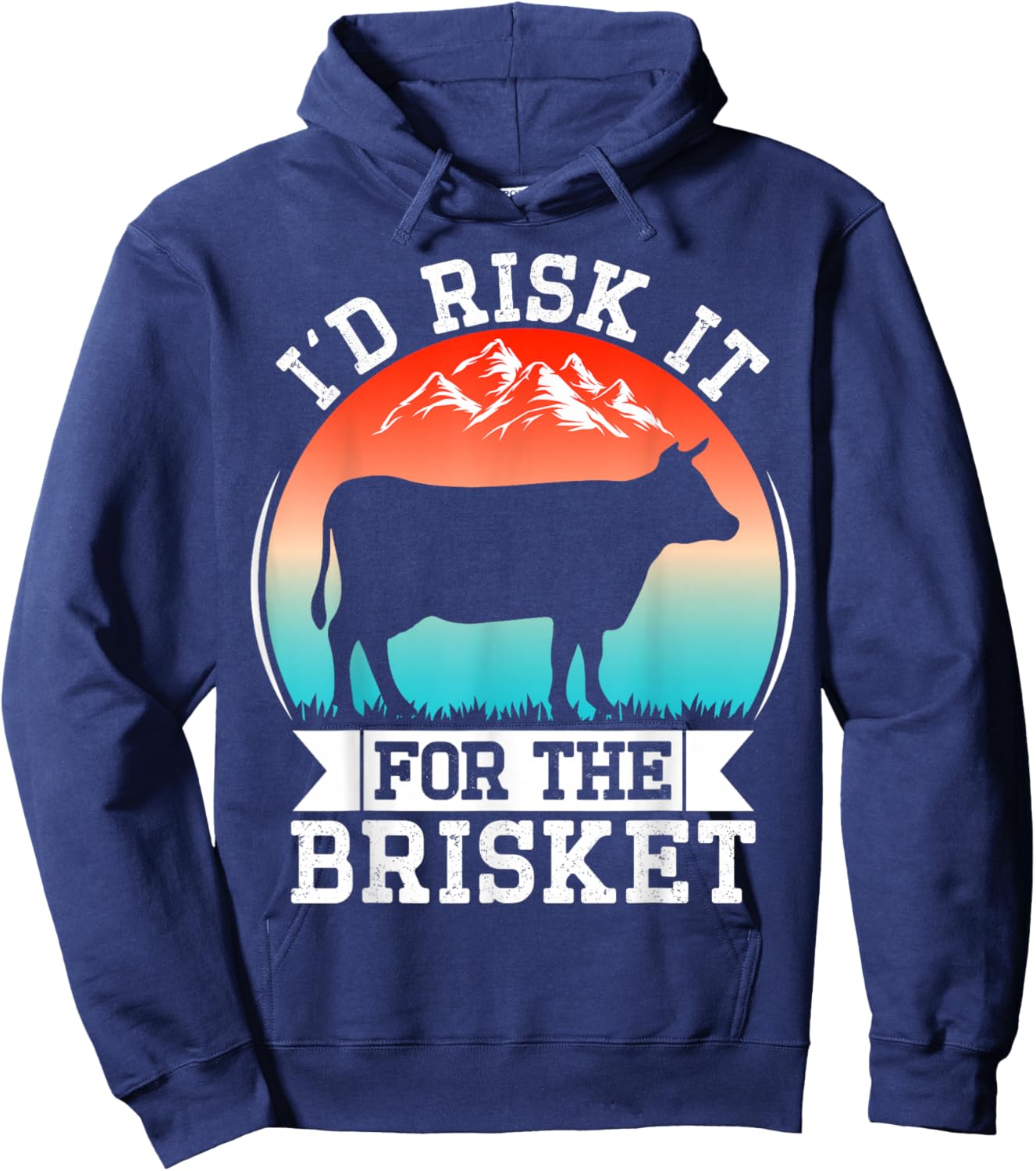 Funny Vintage Smoke Brisket Id Risk it For the Brisket Hoodie - Hoodie | Navy