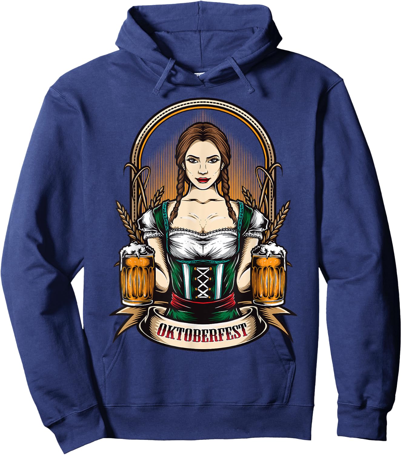 Oktoberfest Woman Wearing a Dirndl Dress Beer Outfit Hoodie - Hoodie | Navy