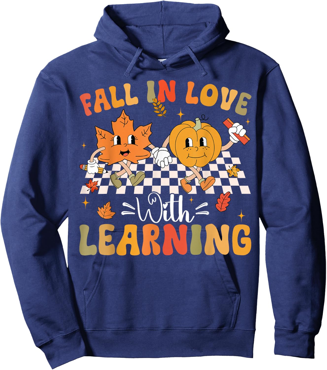 Retro Fall In Love With Learning Autumn Pumpkin Teacher Hoodie - Hoodie | Navy