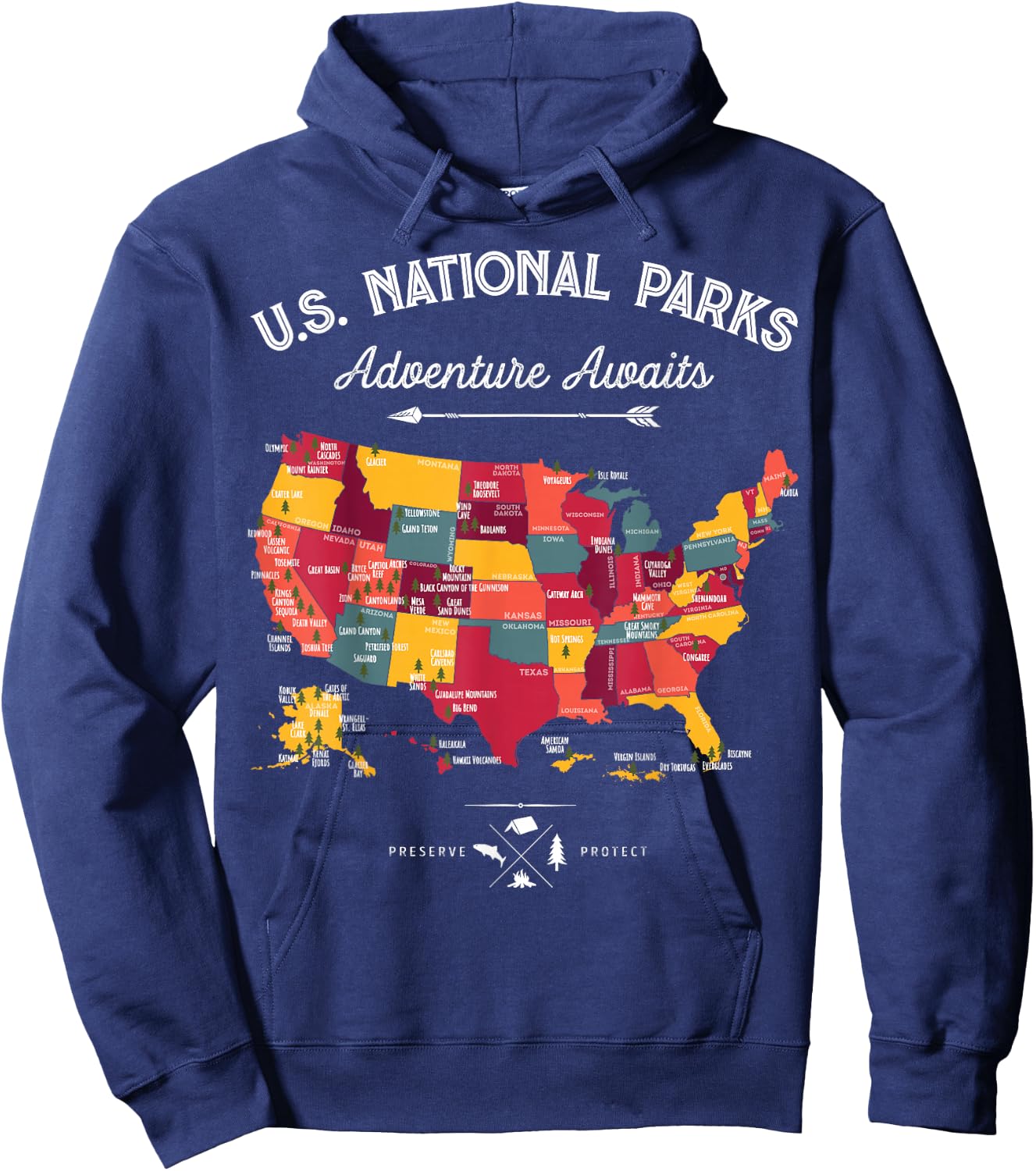 62 National Parks Map Gifts US Park Vintage Camping Hiking Hoodie - Hoodie | Navy