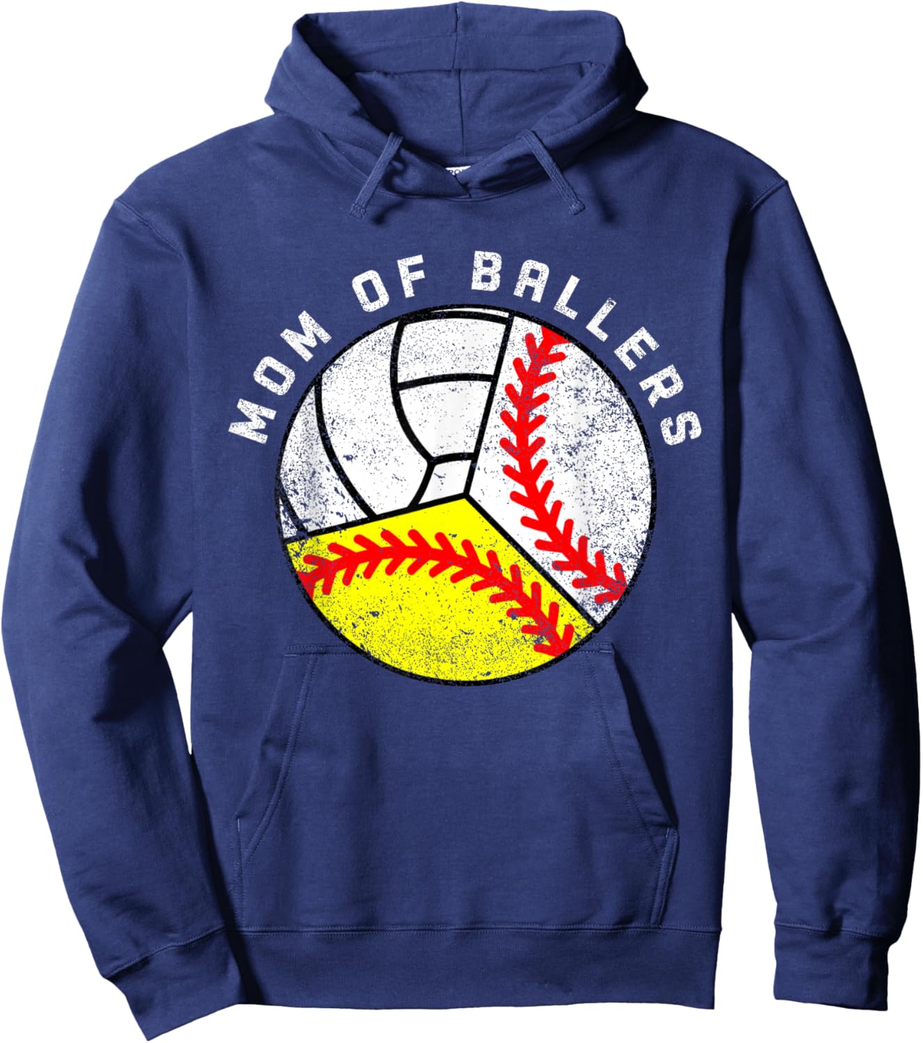 Mom Of Ballers Funny Baseball Softball Volleyball Mom Hoodie - Hoodie | Navy