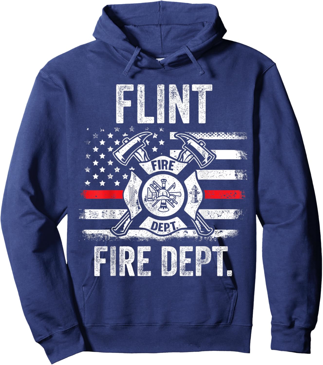 Flint Michigan Fire Department Thin Red Line Fireman Hoodie - Hoodie | Navy
