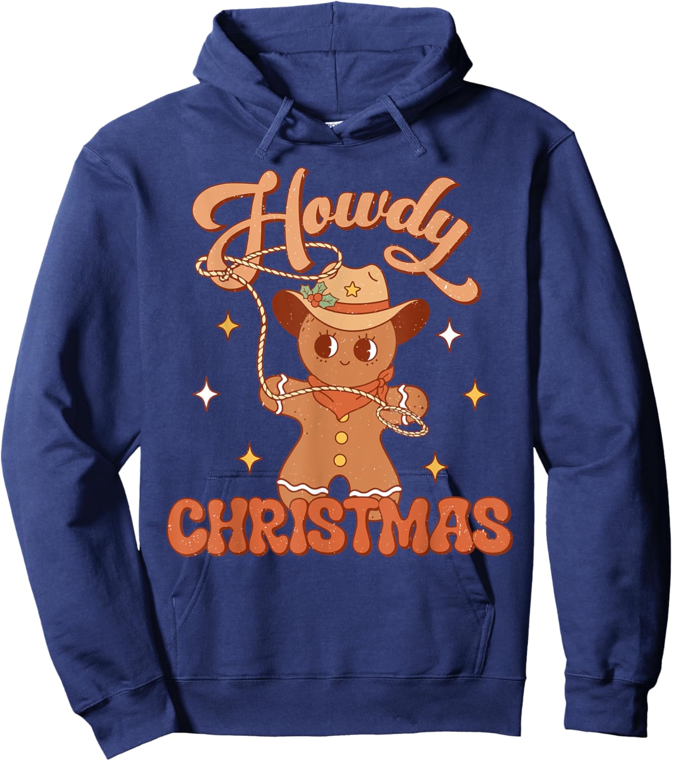 Gingerbread Man Cowboy Lasso Western Howdy Christmas Hoodie - Hoodie | Navy