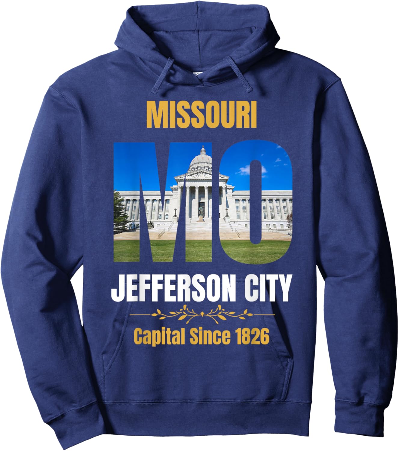 Jefferson City, State Capital of Missouri, Souvenir , -Adults, Black, Small, Short Sleeve Hoodie - Hoodie | Navy