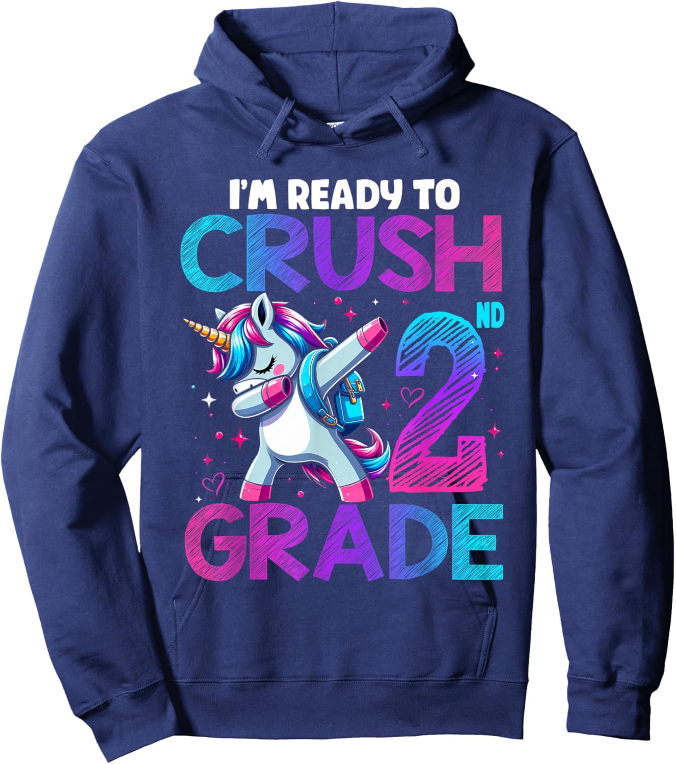 Crush 2nd grade Unicorn Girls Toddlers Kids Back To School Hoodie - Hoodie | Navy