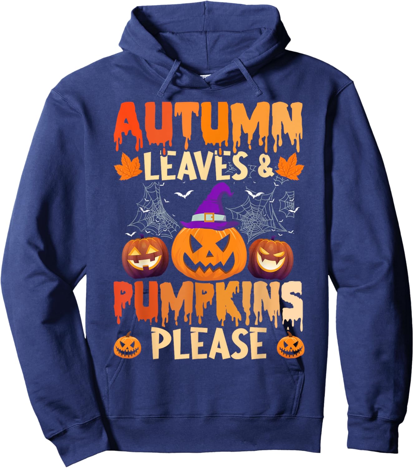 Fall Autumn Leaves & Pumpkin Please Men Women Halloween Hoodie - Hoodie | Navy
