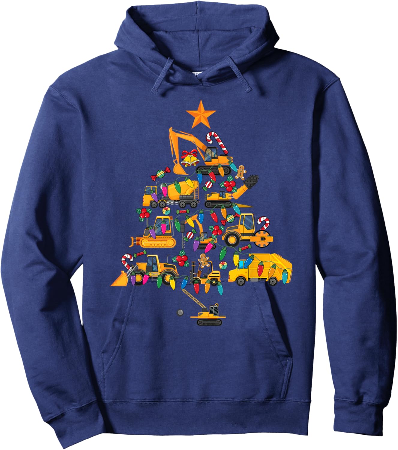 Construction Excavator Christmas Tree Xmas Men Kids Hoodie - Hoodie | Navy