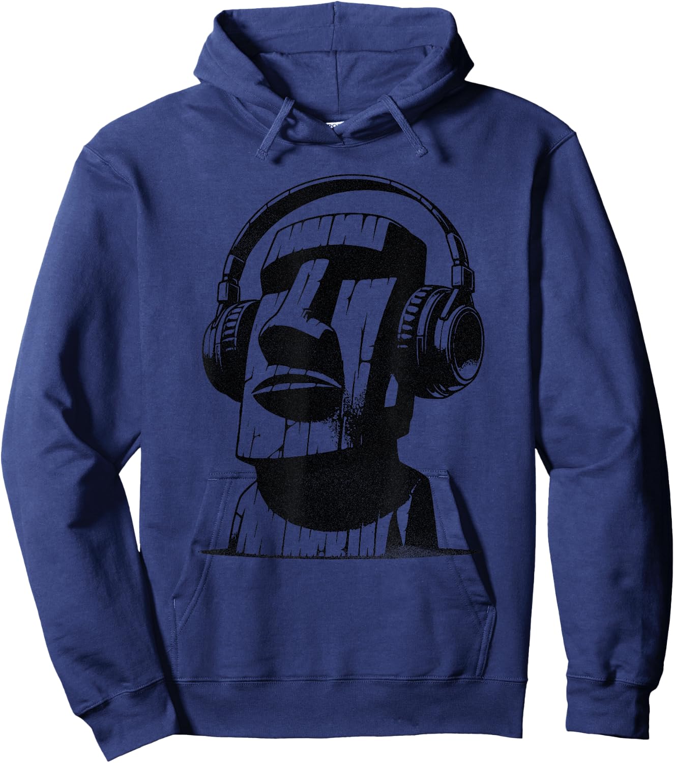 Easter Island Moai with Headphones Hoodie - Hoodie | Navy
