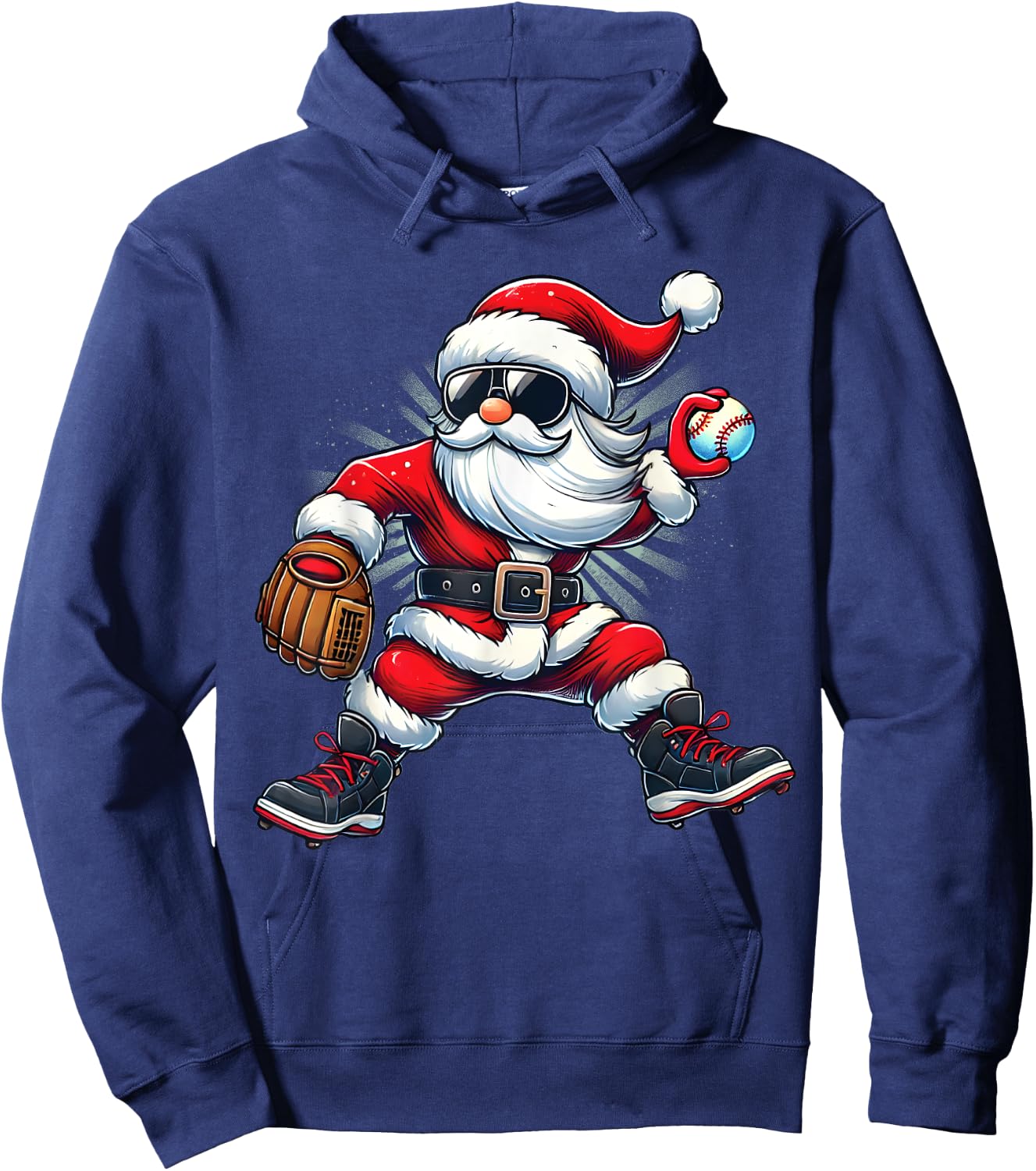 Santa Playing Baseball as Pitcher Boys Kids Teens Christmas Hoodie - Hoodie | Navy