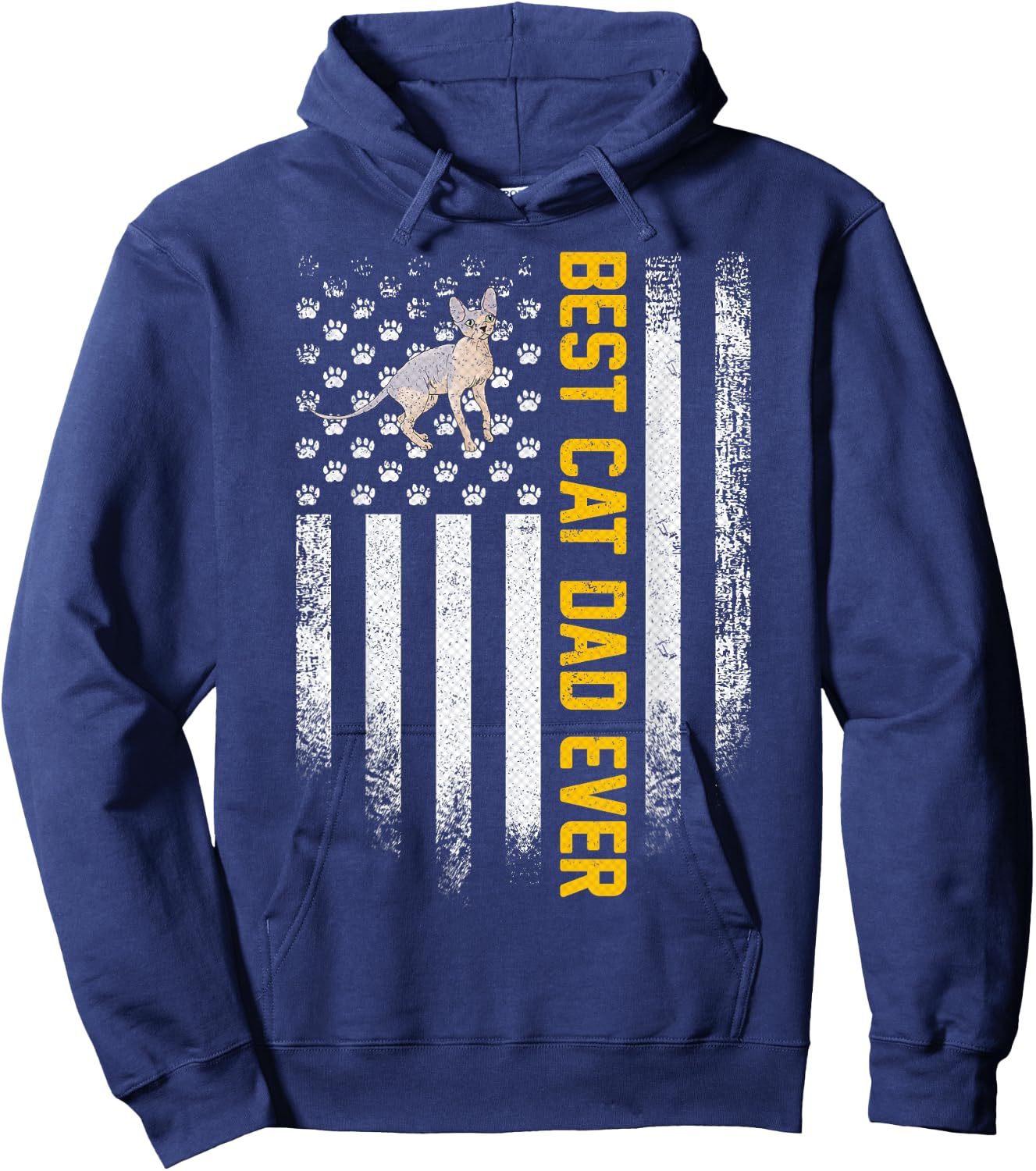 Vintage USA American Flag Best Sphynx Cat Dad Ever Funny Women Men Hoodie - Hoodie | Navy