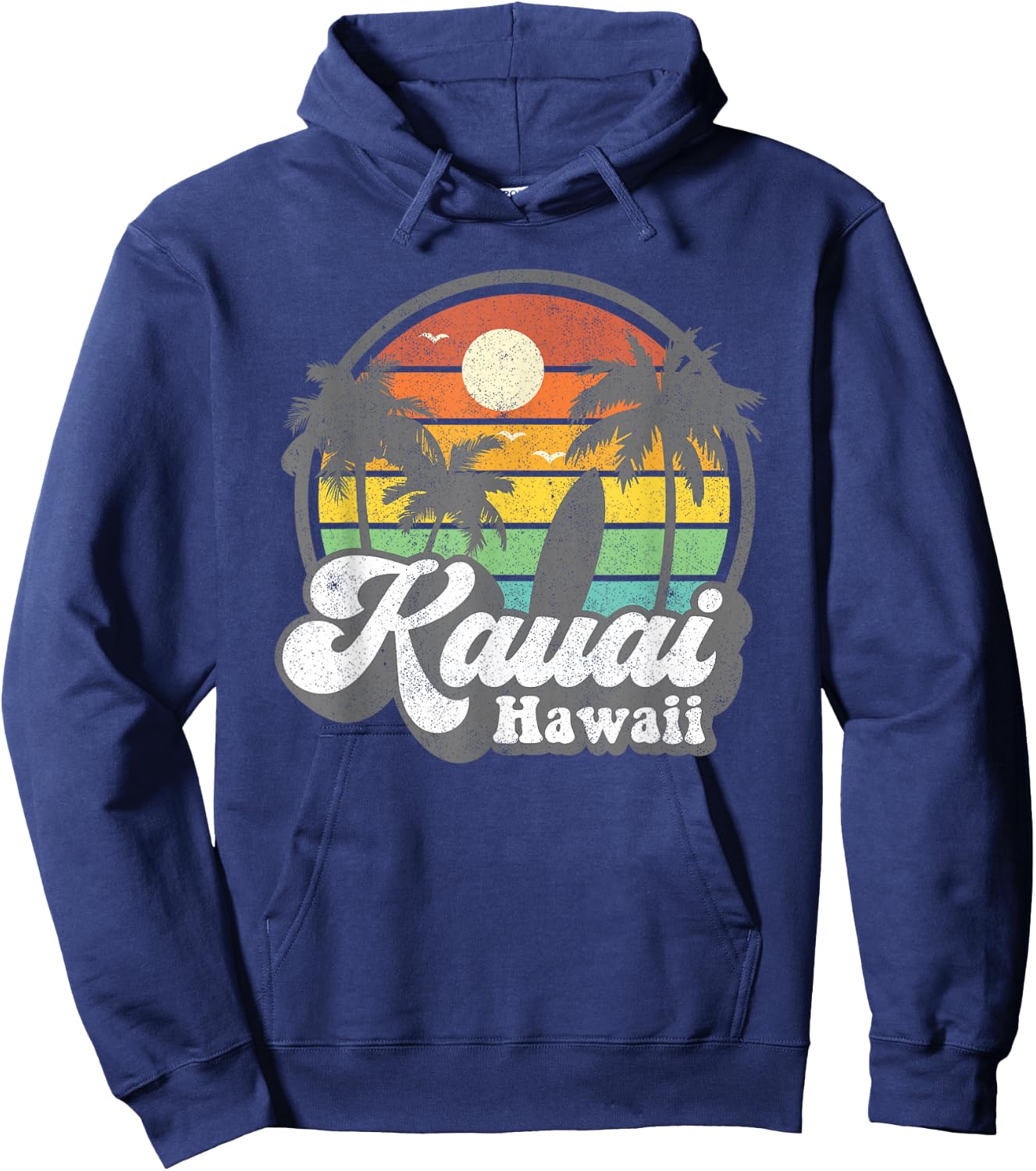 Vintage Kauai Beach Hawaii Surf Hawaiian Surfing 70's Gift Hoodie - Hoodie | Navy