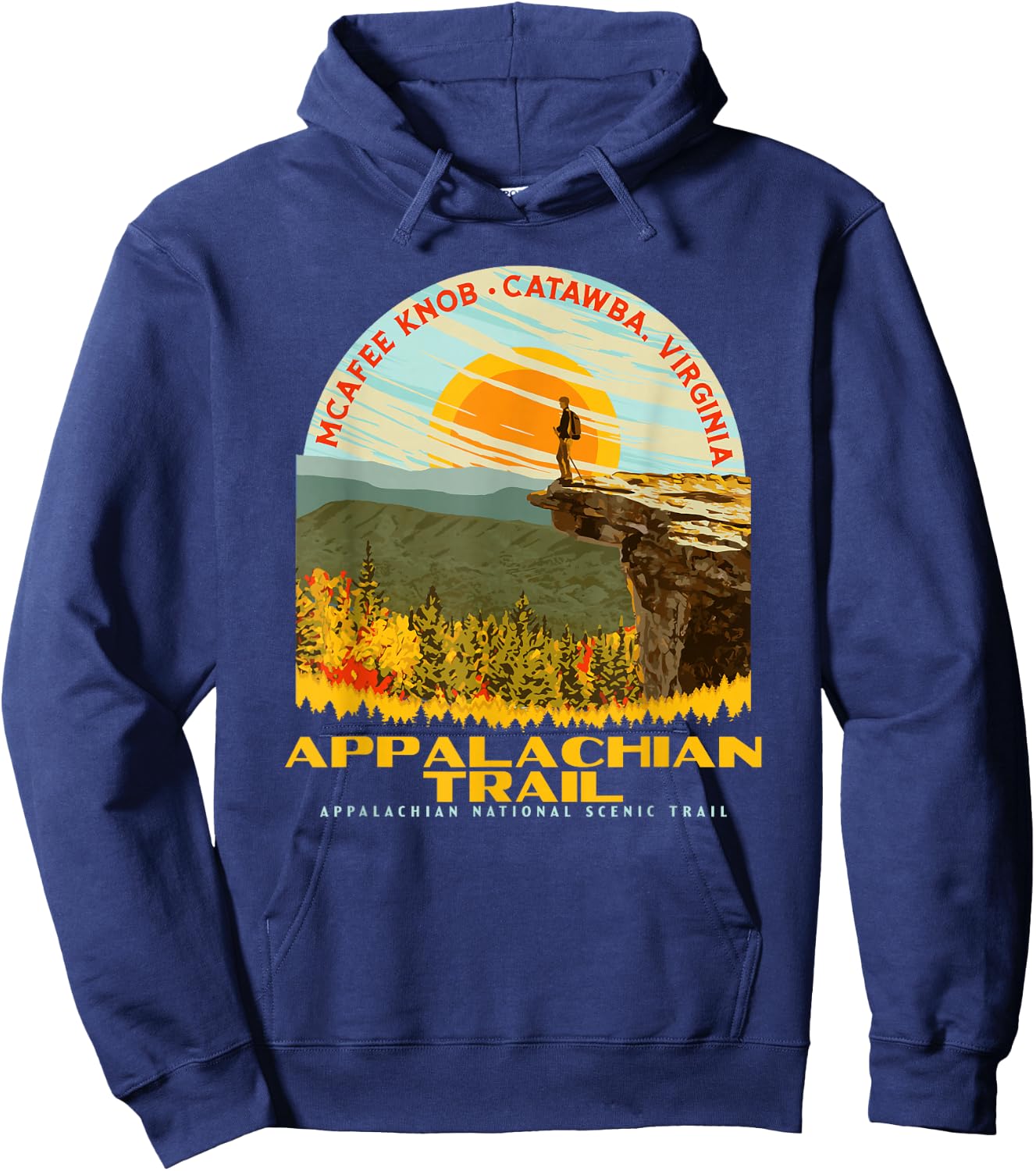 McAfee Knob Overlook Appalachian Trail WPA Style Graphic Hoodie - Hoodie | Navy