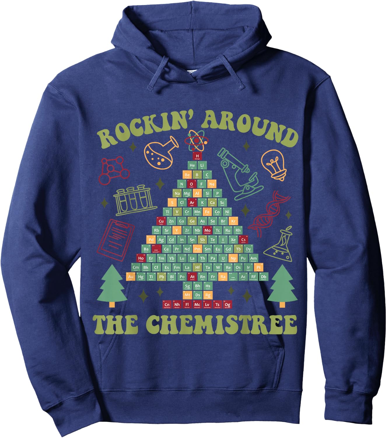 Lab Tech Christmas Shirt Rocking Around Chemistree Hoodie - Hoodie | Navy