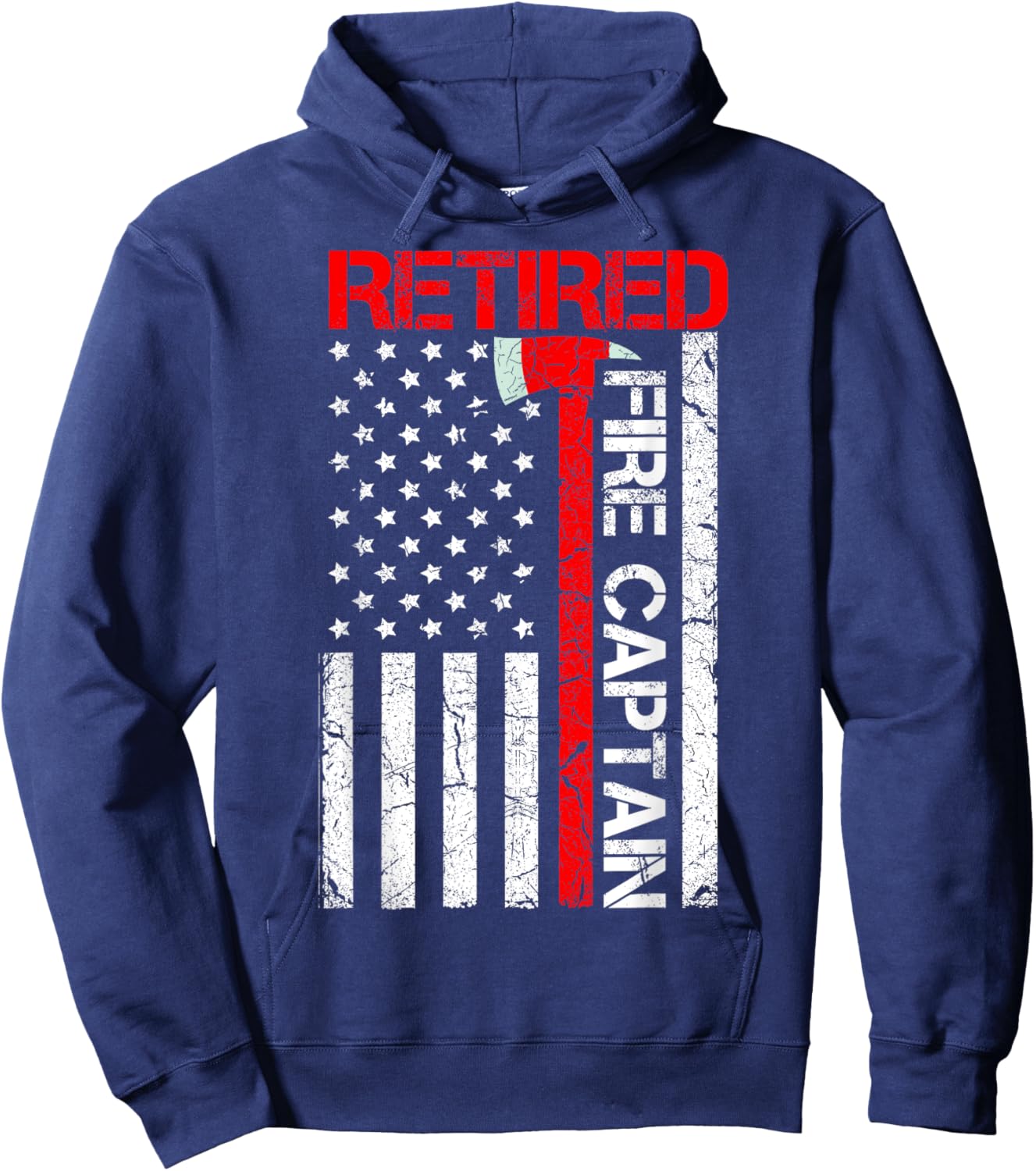 Retired Firefighter Fire Captain Retirement American Flag Hoodie - Hoodie | Navy