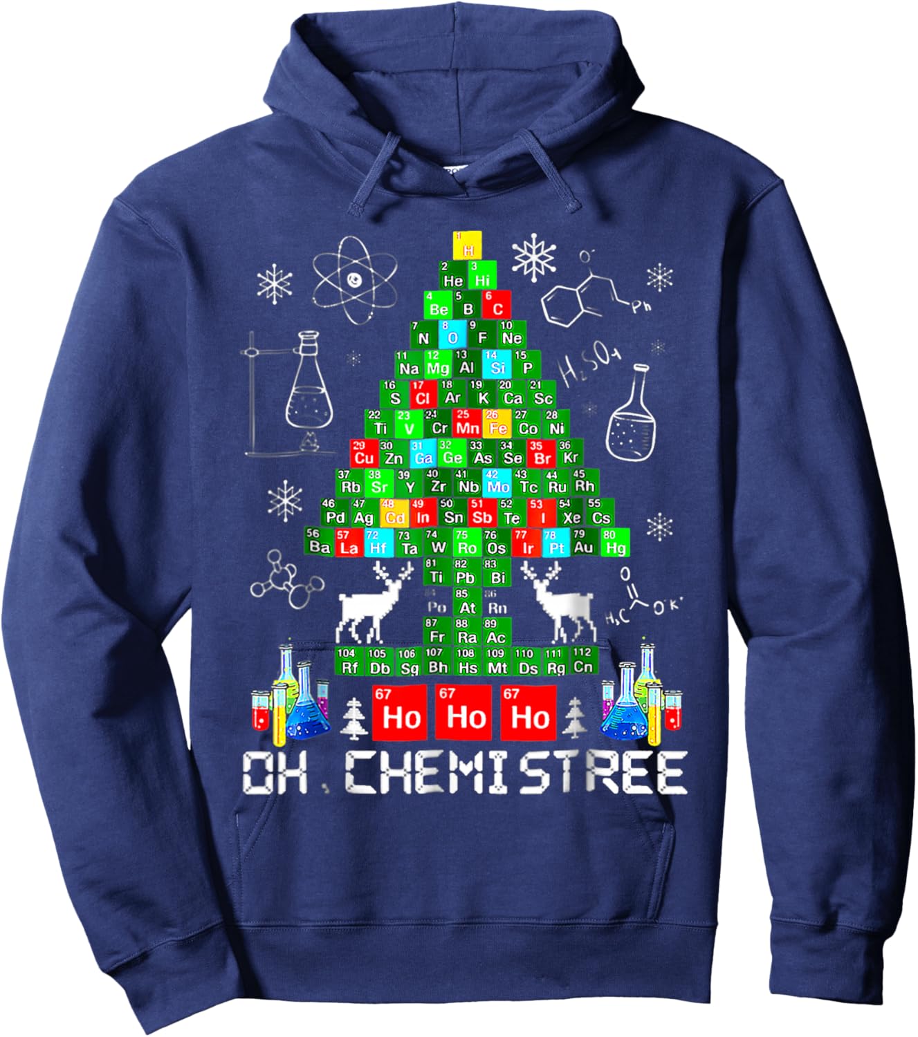 Oh Chemistree Funny Science Christmas Tree Reindeer Chemist Hoodie - Hoodie | Navy