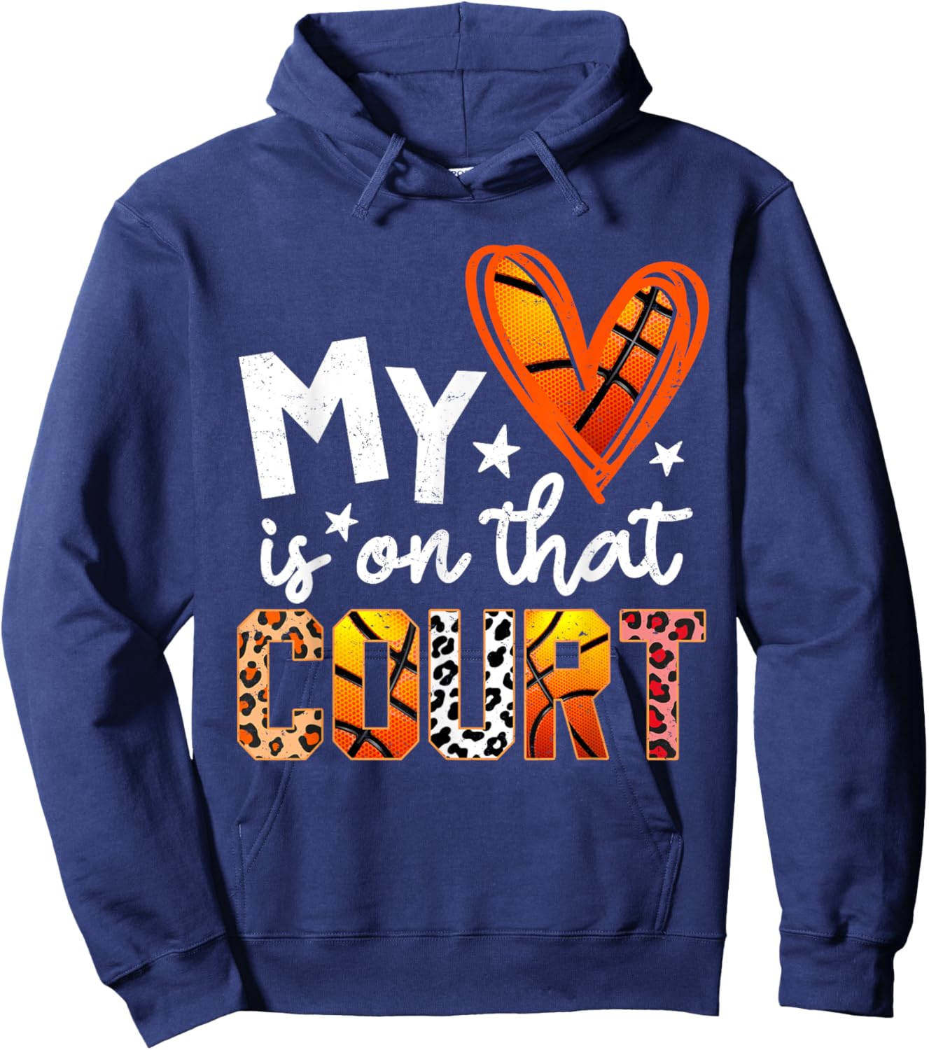 My Heart is On That Court Basketball Leopard Basketball Mom Hoodie - Hoodie | Navy