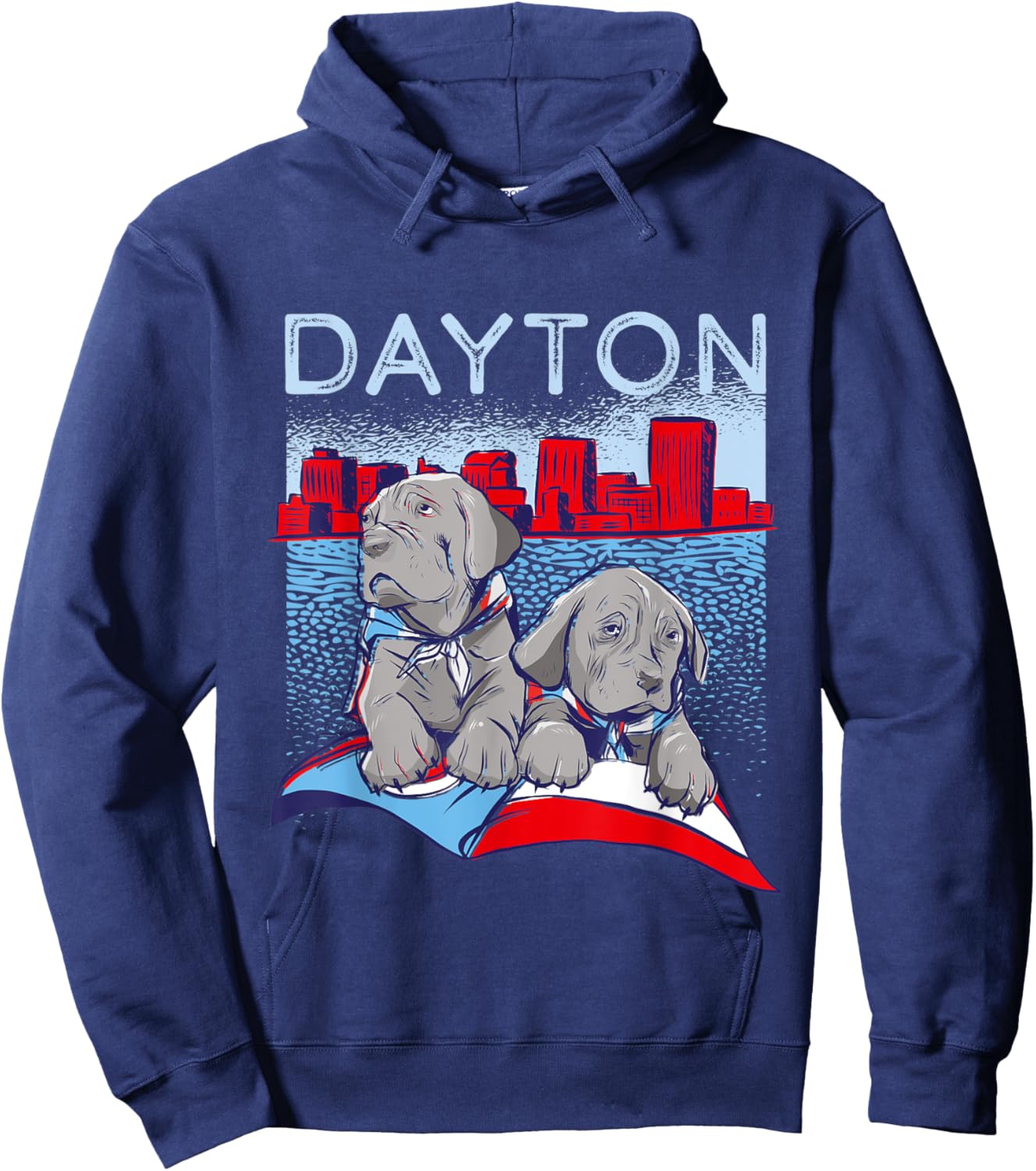 Dayton Dog Flag Ohio USA Skyline Silhouette Outline Sketch Women Kids Hoodie - Hoodie | Navy