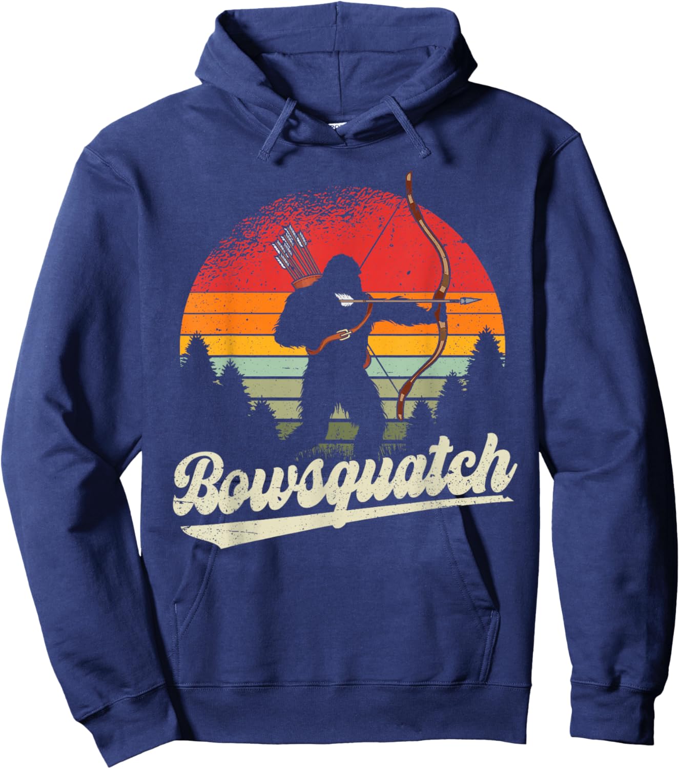 Bowsquatch Bow Arrow Bigfoot Archery Retro Sasquatch Archer Hoodie - Hoodie | Navy