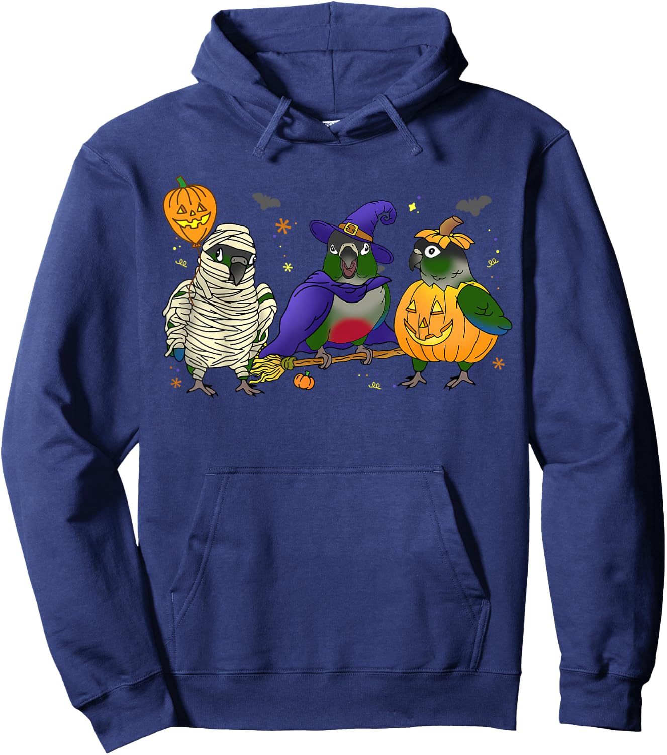 Halloween parrot Green Cheek Conure Pumpkin Mummy Witch Birb Hoodie - Hoodie | Navy