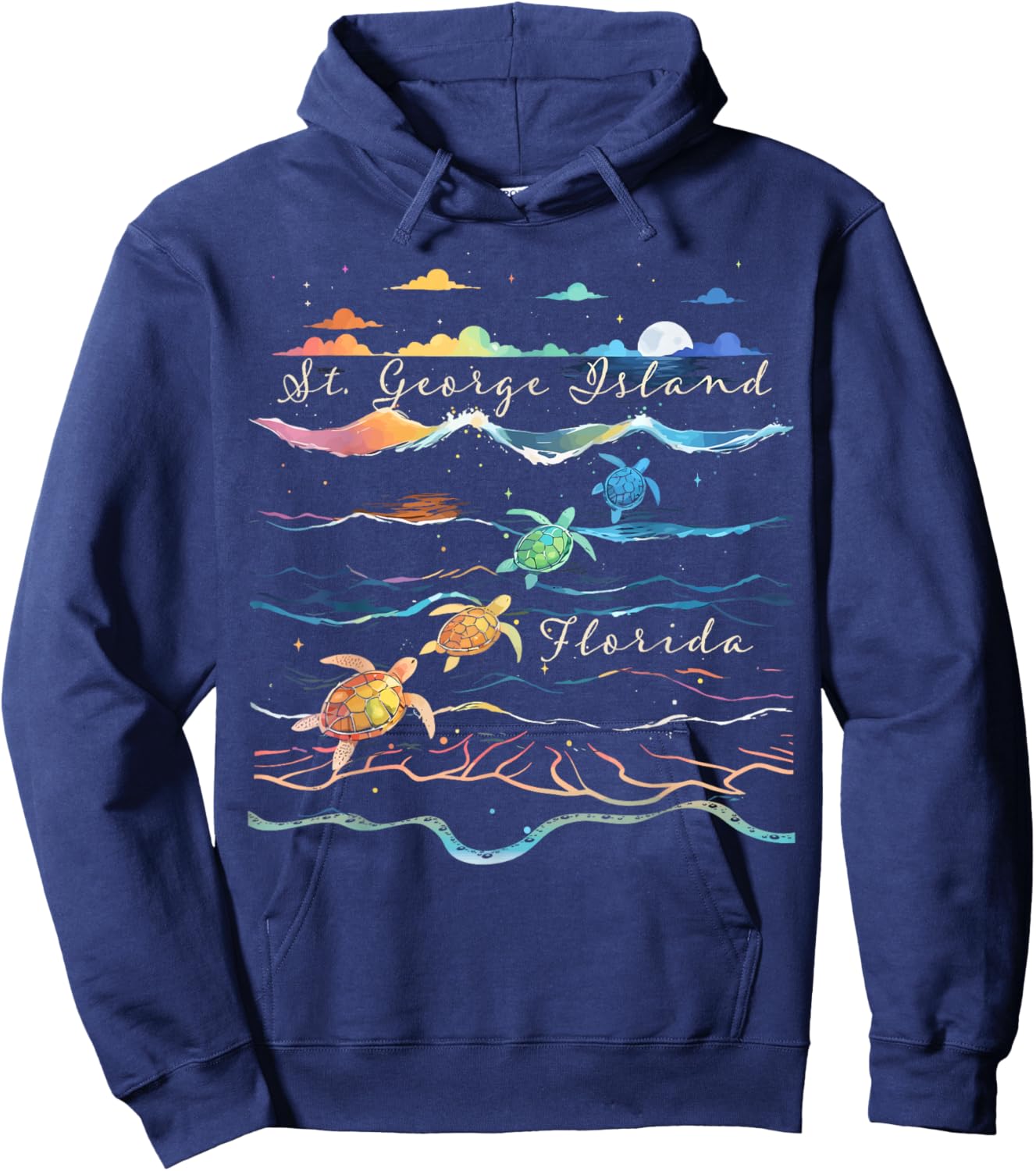 St. George Island Florida Beach Sea Turtle Lover Ocean Hoodie - Hoodie | Navy