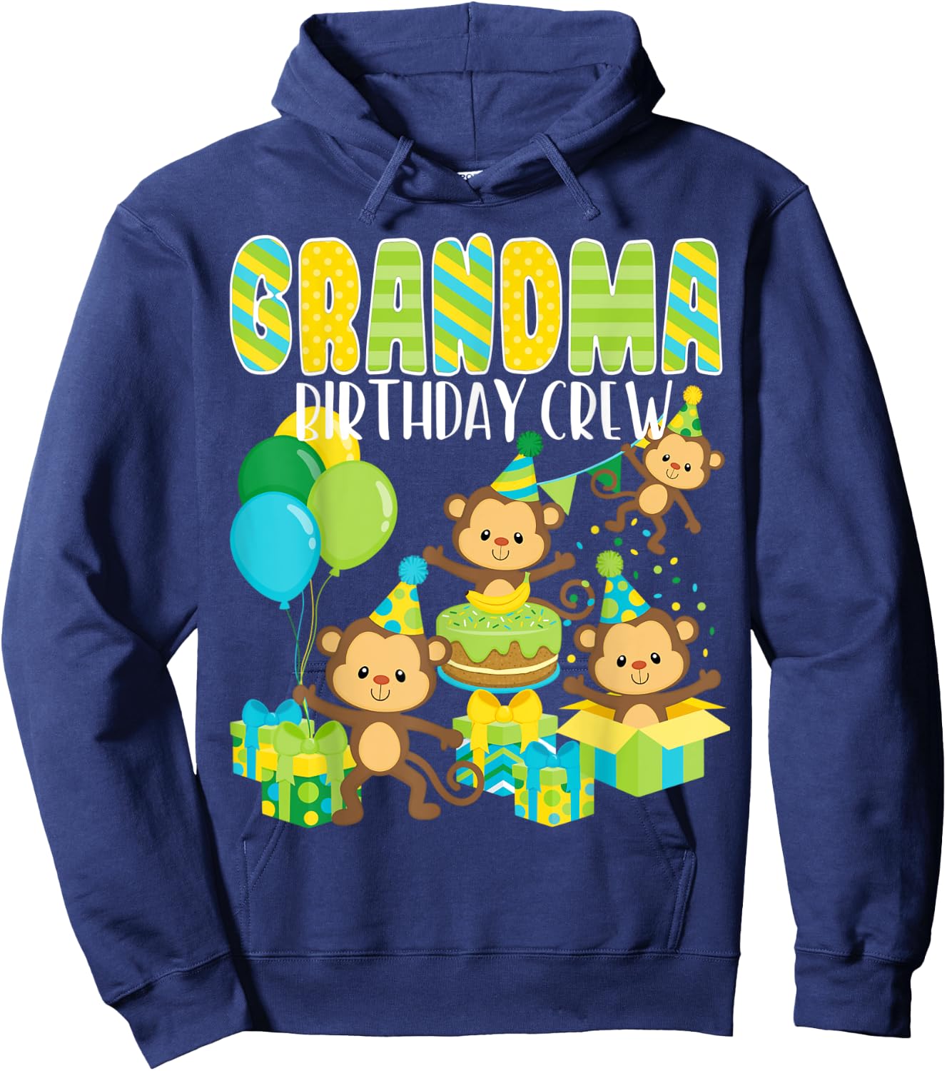 Birthday Party Monkey Grandma Birthday Crew Family Matching Hoodie - Hoodie | Navy