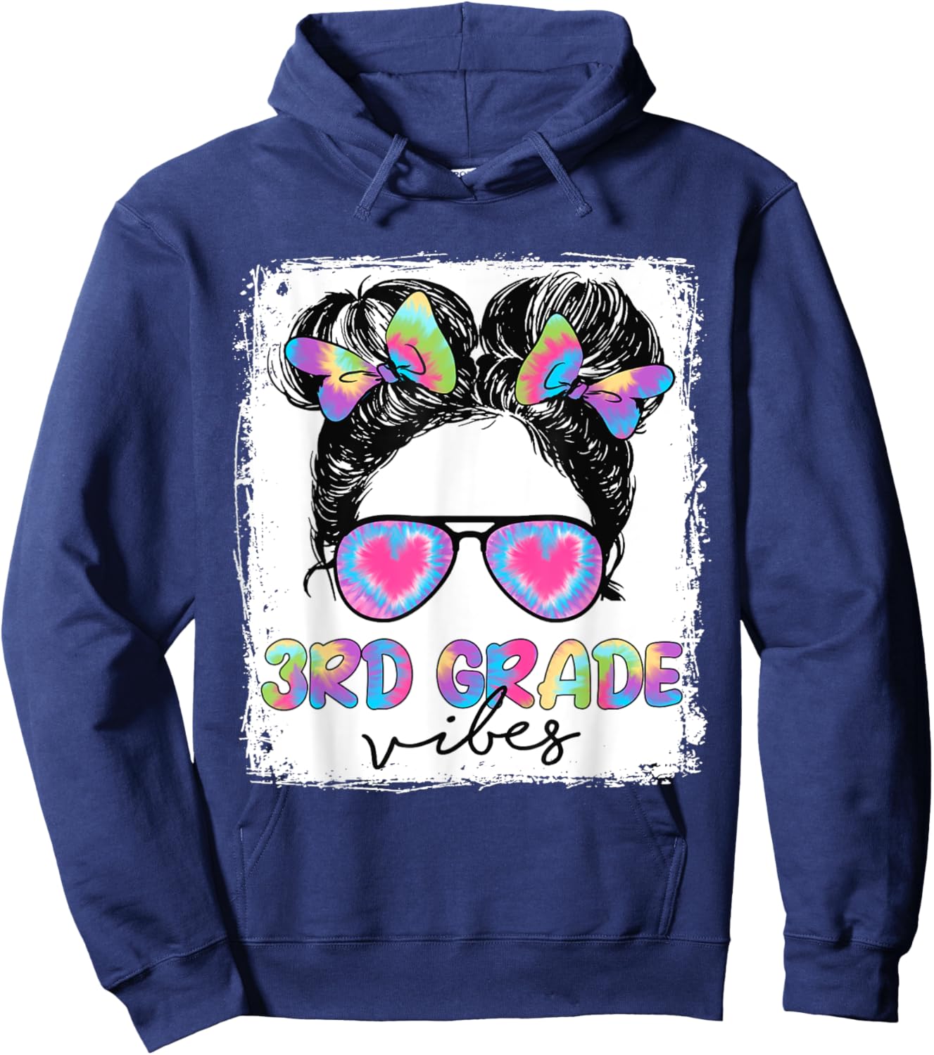 3rd Grade Vibes Messy Hair Bun Girl Back To School First Day Hoodie - Hoodie | Navy