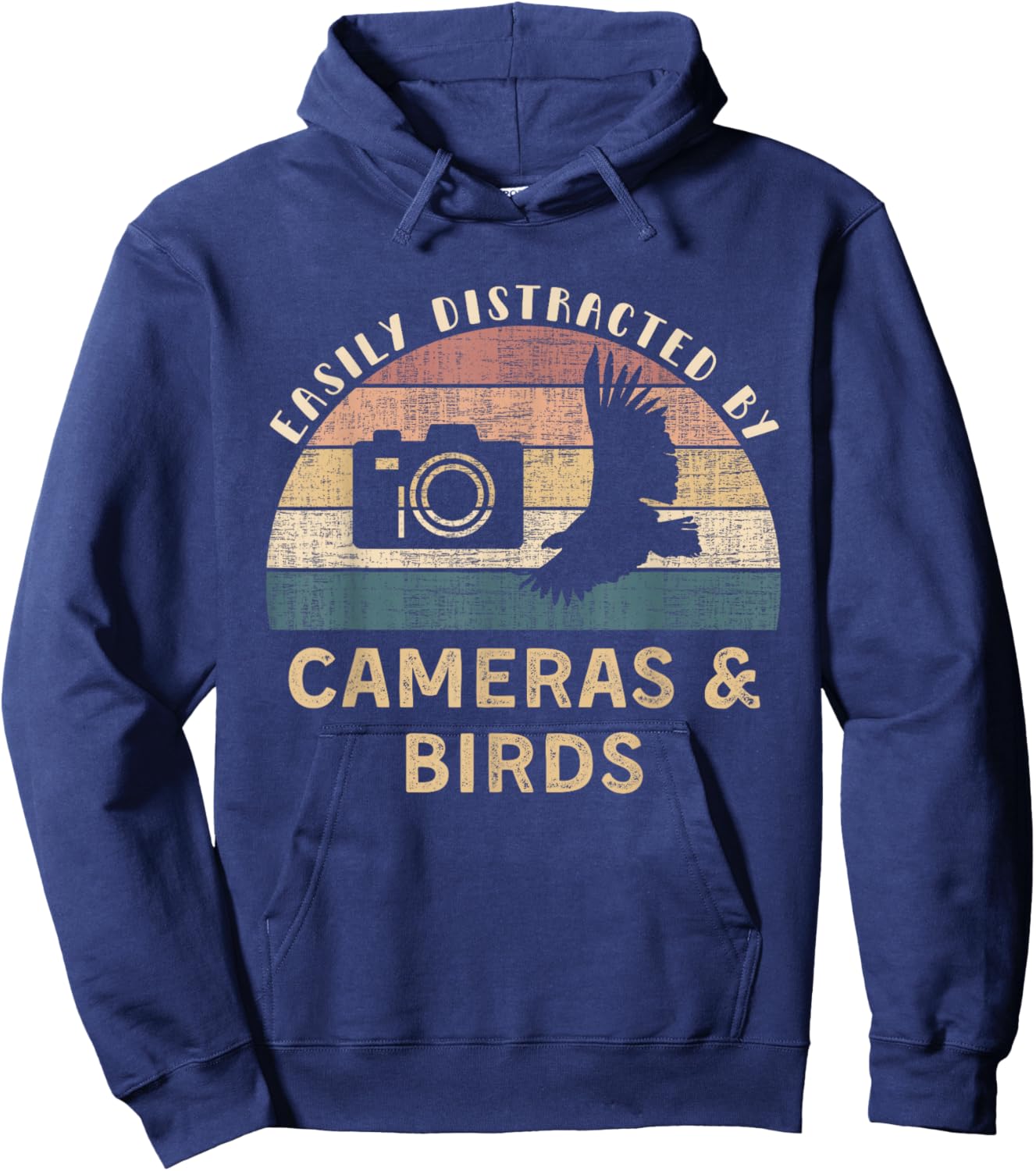 Easily Distracted By Cameras Birds Retro Funny Photographer Hoodie - Hoodie | Navy