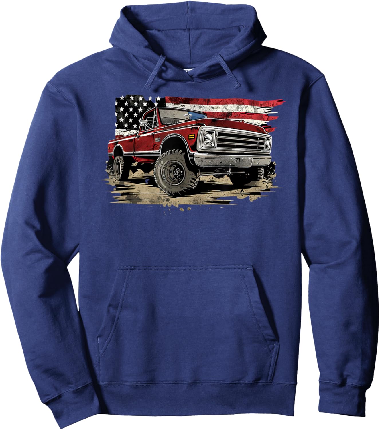 Vintage Pickup Truck With Flag Patriotic Style Women Girls Kids Men Hoodie - Hoodie | Navy