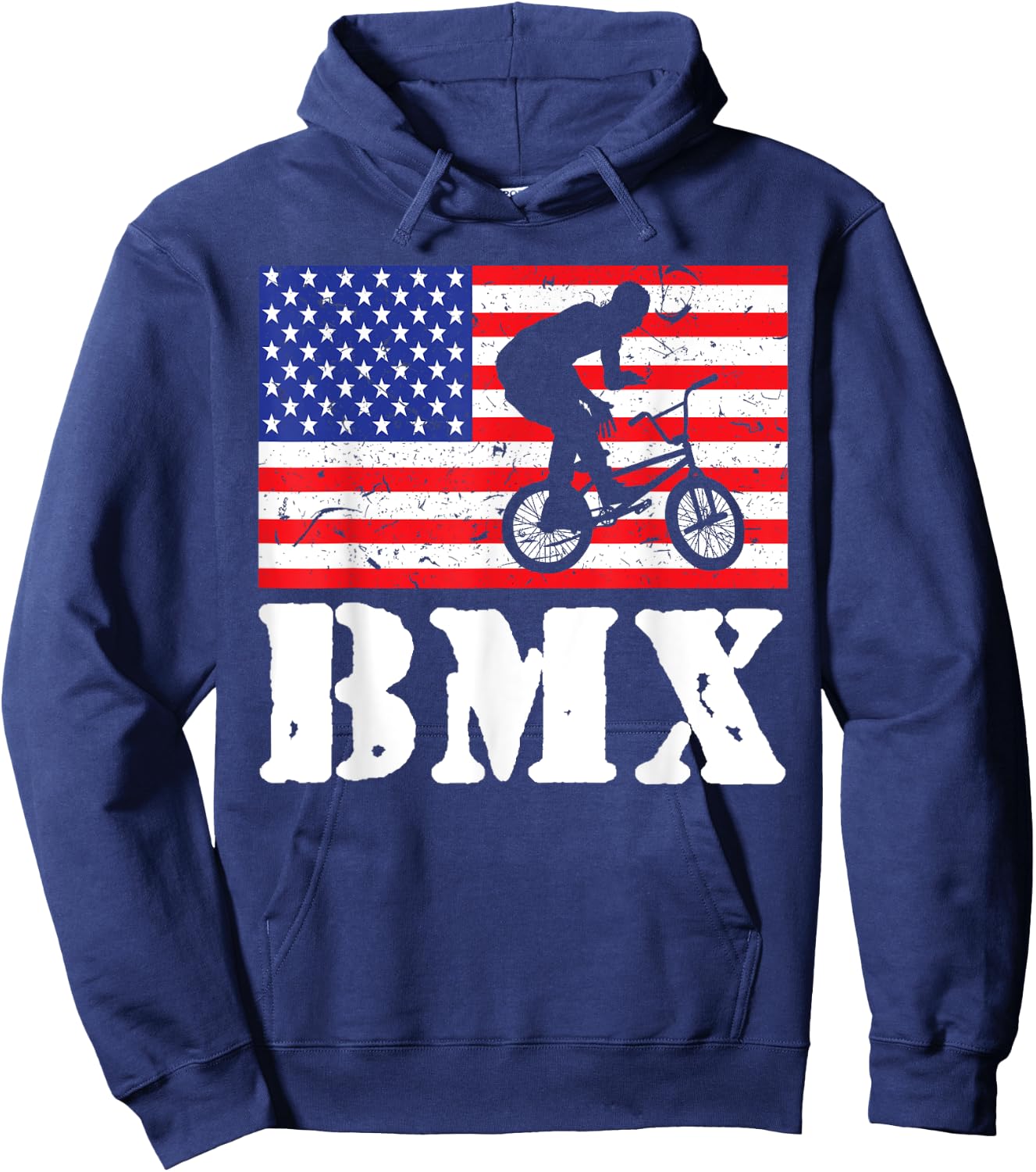 Distressed BMX Riding USA American Flag Vintage Bike Rider Women Kids Men Hoodie - Hoodie | Navy