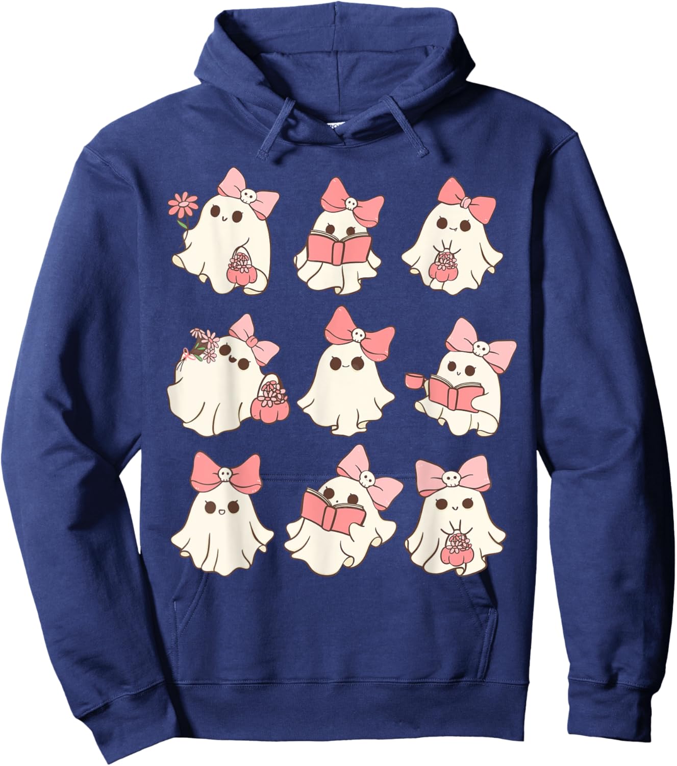 Pink Coquette Bow Cute Ghost Halloween Spooky Season Hoodie - Hoodie | Navy