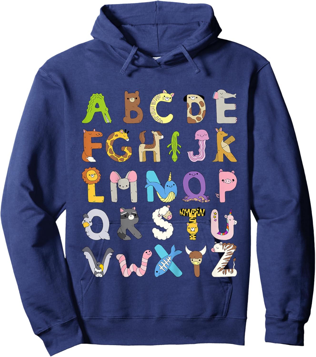 Zoo Animal Alphabet Shirt ABCs Learning for Boys Girls Kids Hoodie - Hoodie | Navy