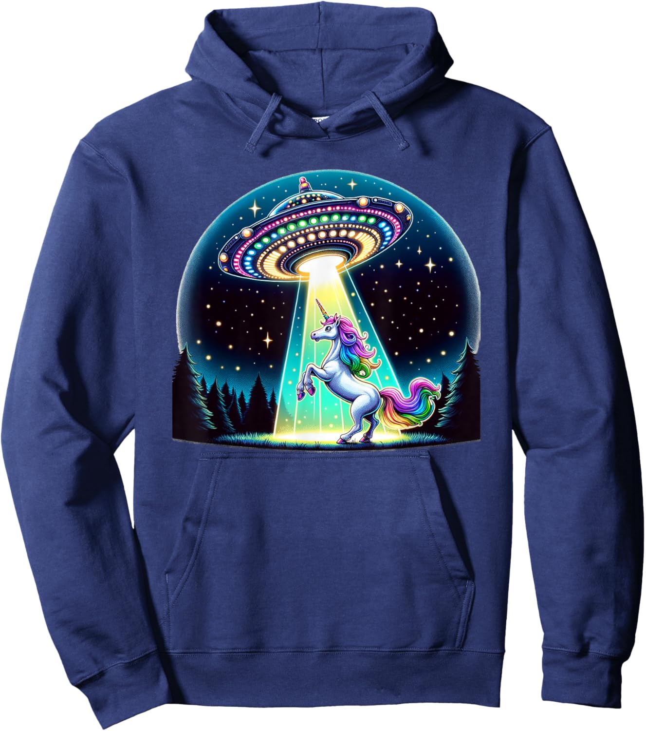 Rainbow Unicorn Abduction Alien Invasion Funny UFO Spaceship Hoodie - Hoodie | Navy