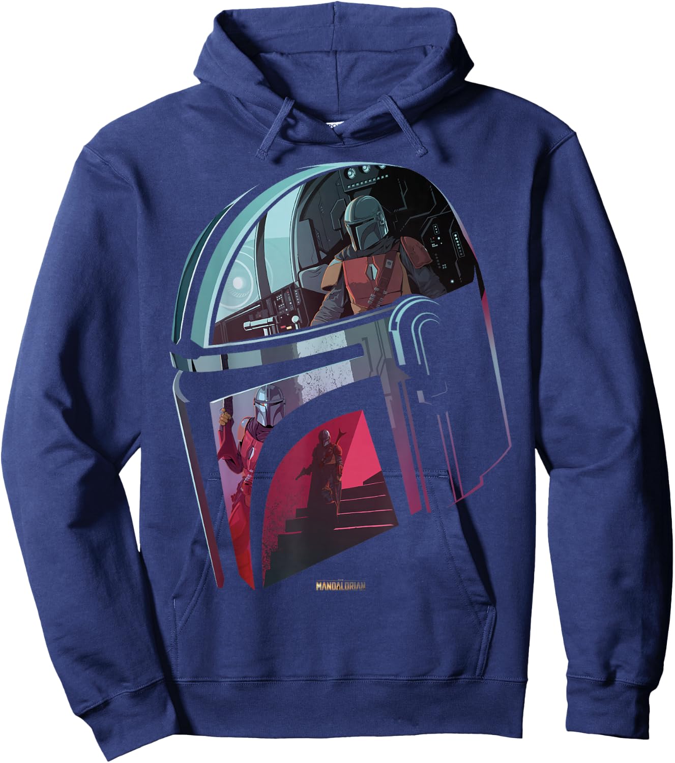 Star Wars The Mandalorian Helmet Scene Fill Hoodie - Hoodie | Navy