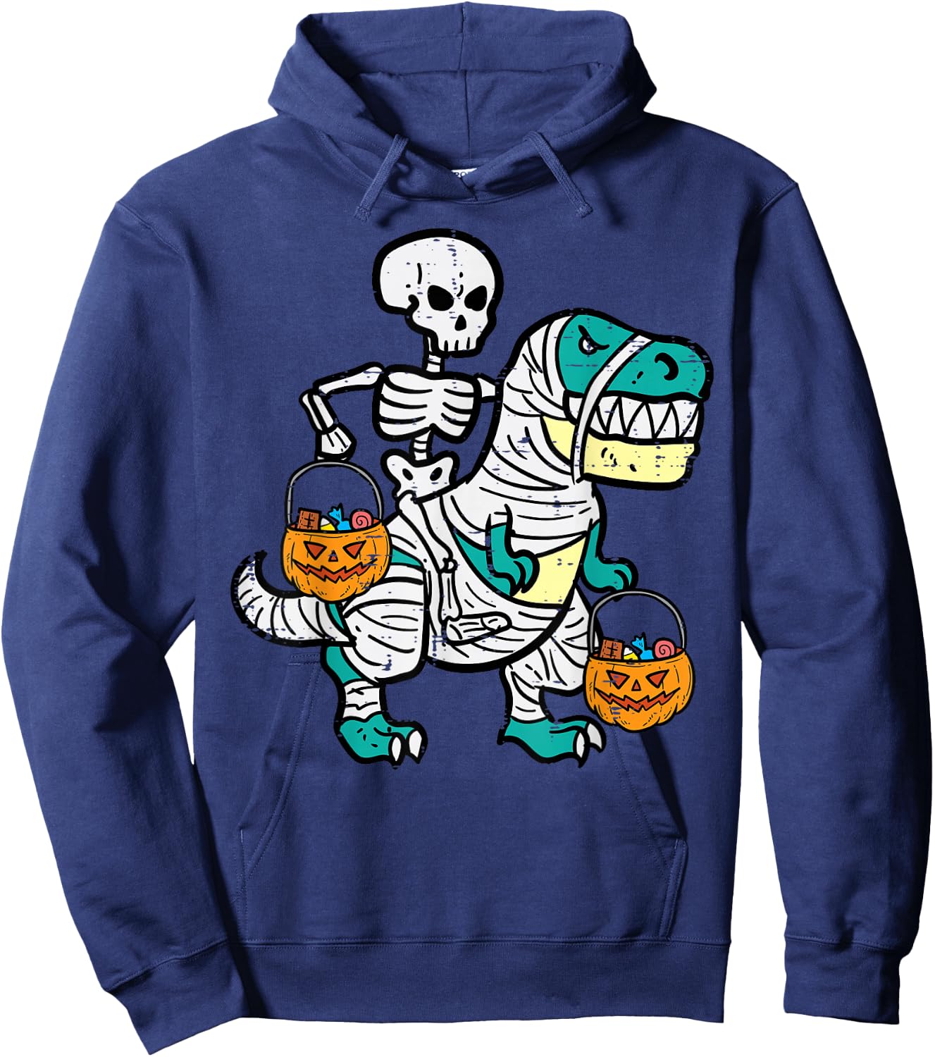 Skeleton Riding Trex Dino Toddler Boy Halloween Boys Kids Hoodie - Hoodie | Navy