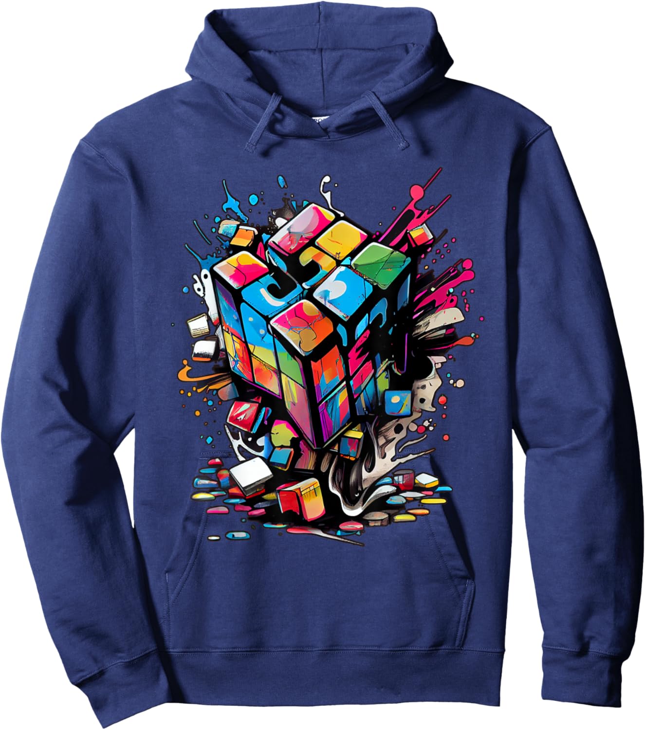 Puzzle Cube Exploding Speed Cubing 80's Youth Vintage Math Hoodie - Hoodie | Navy