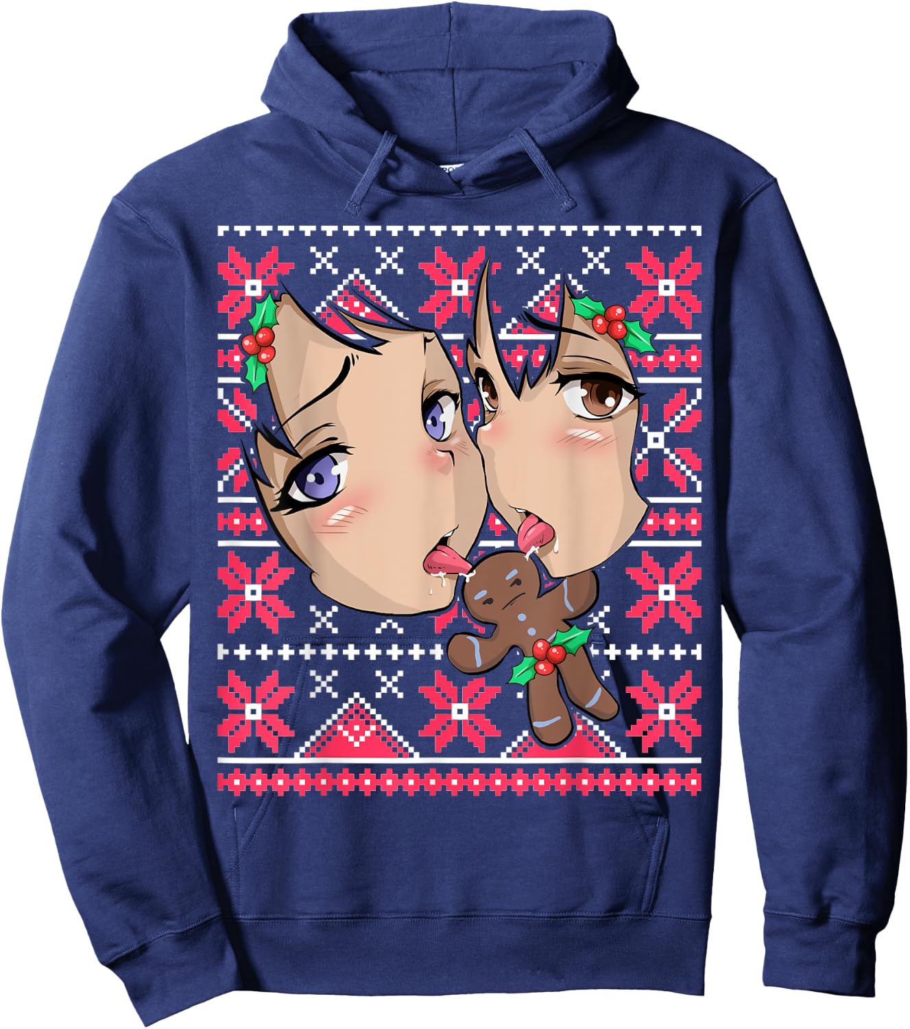 Ugly Christmas Otaku Ahegao Ecchi Etchi Lewd Hentai Kawaii Hoodie - Hoodie | Navy