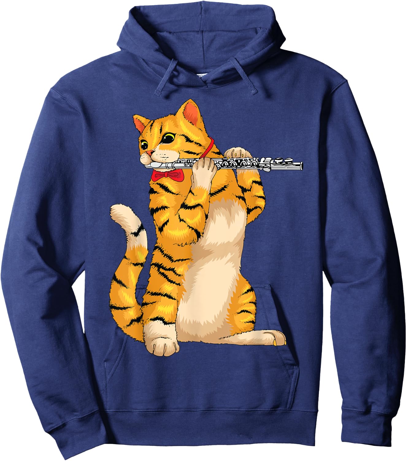 Funny Cat Playing Flute | Cool Animal Musician Fluter Gift Hoodie - Hoodie | Navy