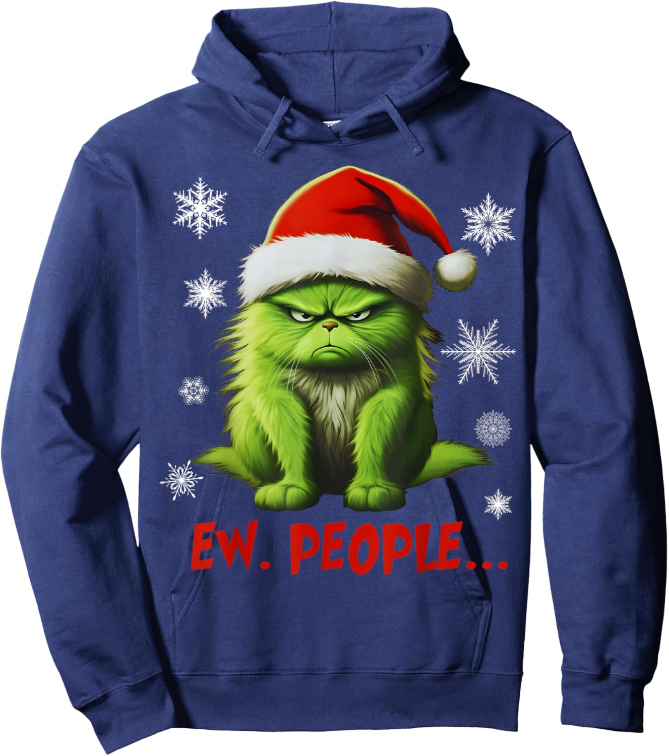 Funny Christmas Cat Ew People Meowy Cat Lovers Men Women Kid Hoodie - Hoodie | Navy