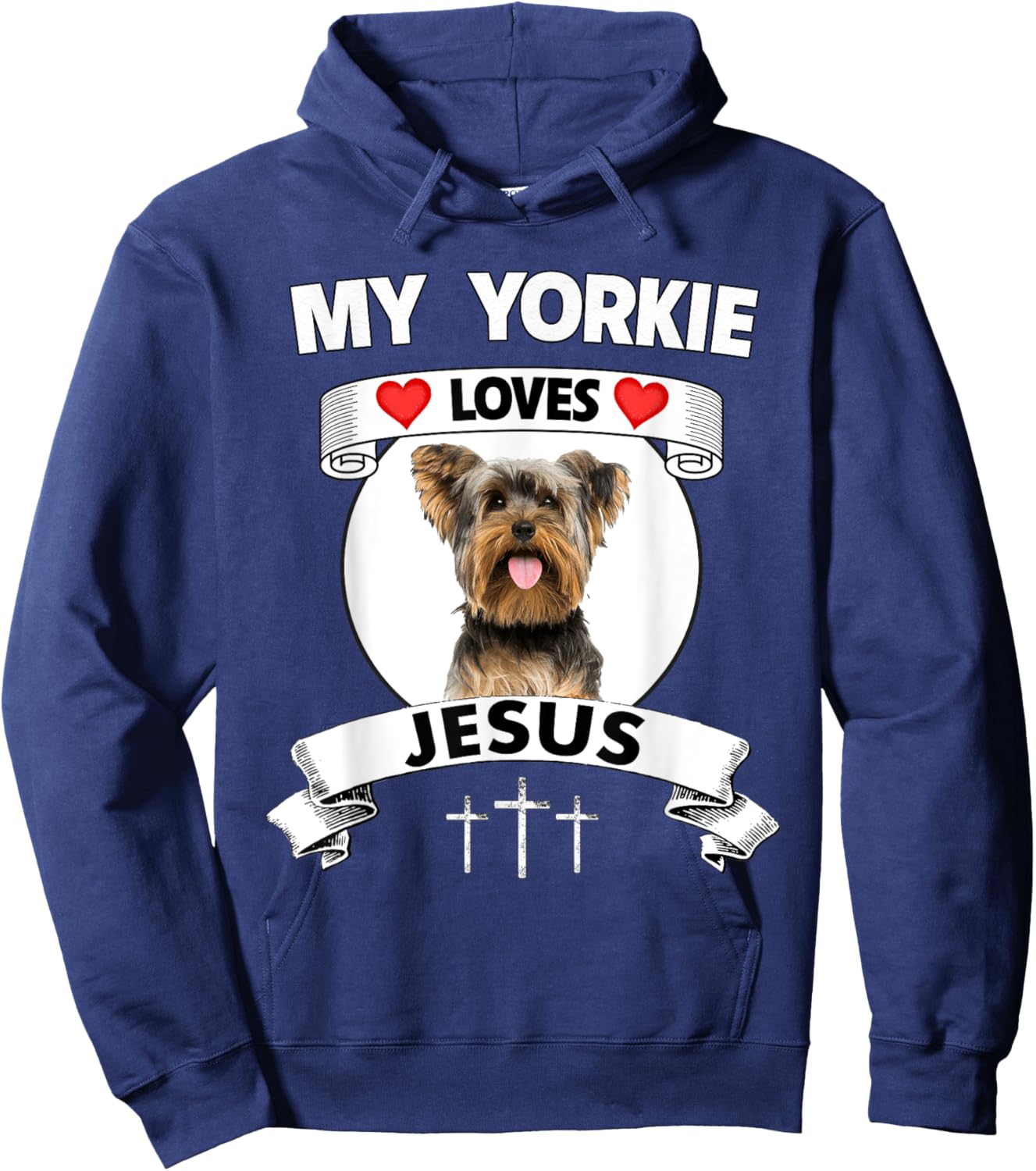 My Yorkie Loves Jesus Christian Yorkshire Terrier Dog Parent Hoodie - Hoodie | Navy